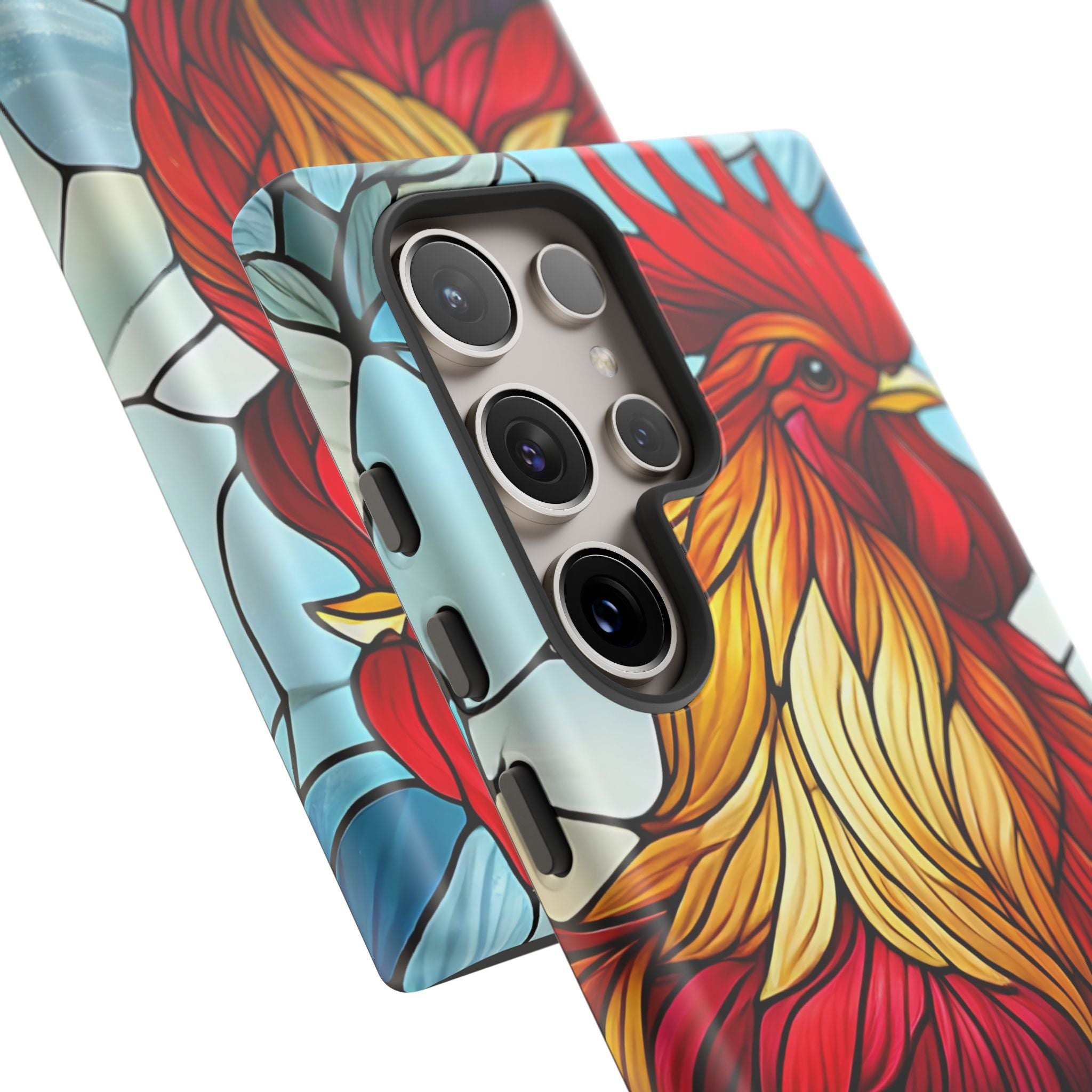 Rooster Faux Stained Glass Phone Case – 3D Full-Wrap Protective Cover with TPU Liner