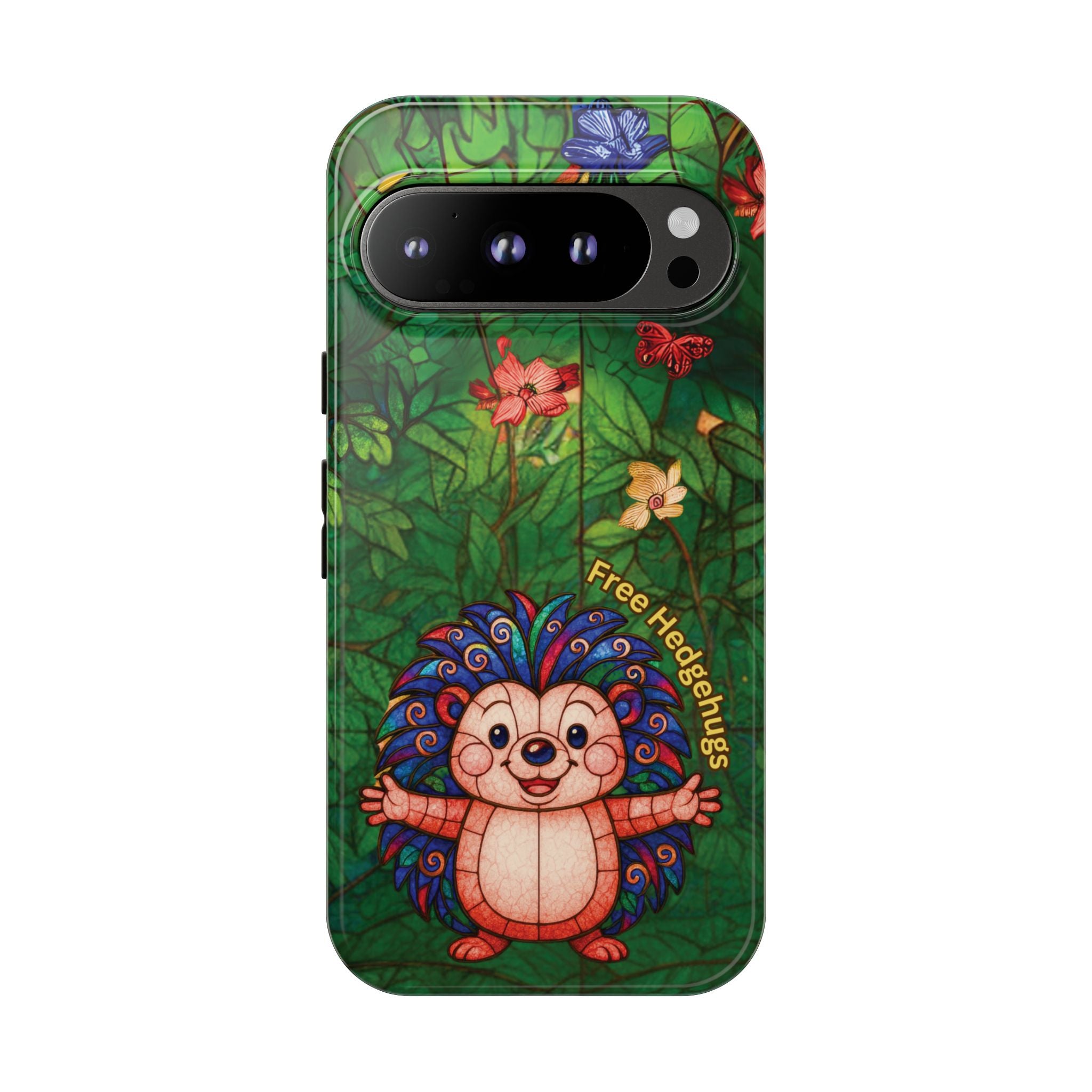 Stained Glass Hedgehog Phone Case – "Free Hedgehugs" Floral Design
