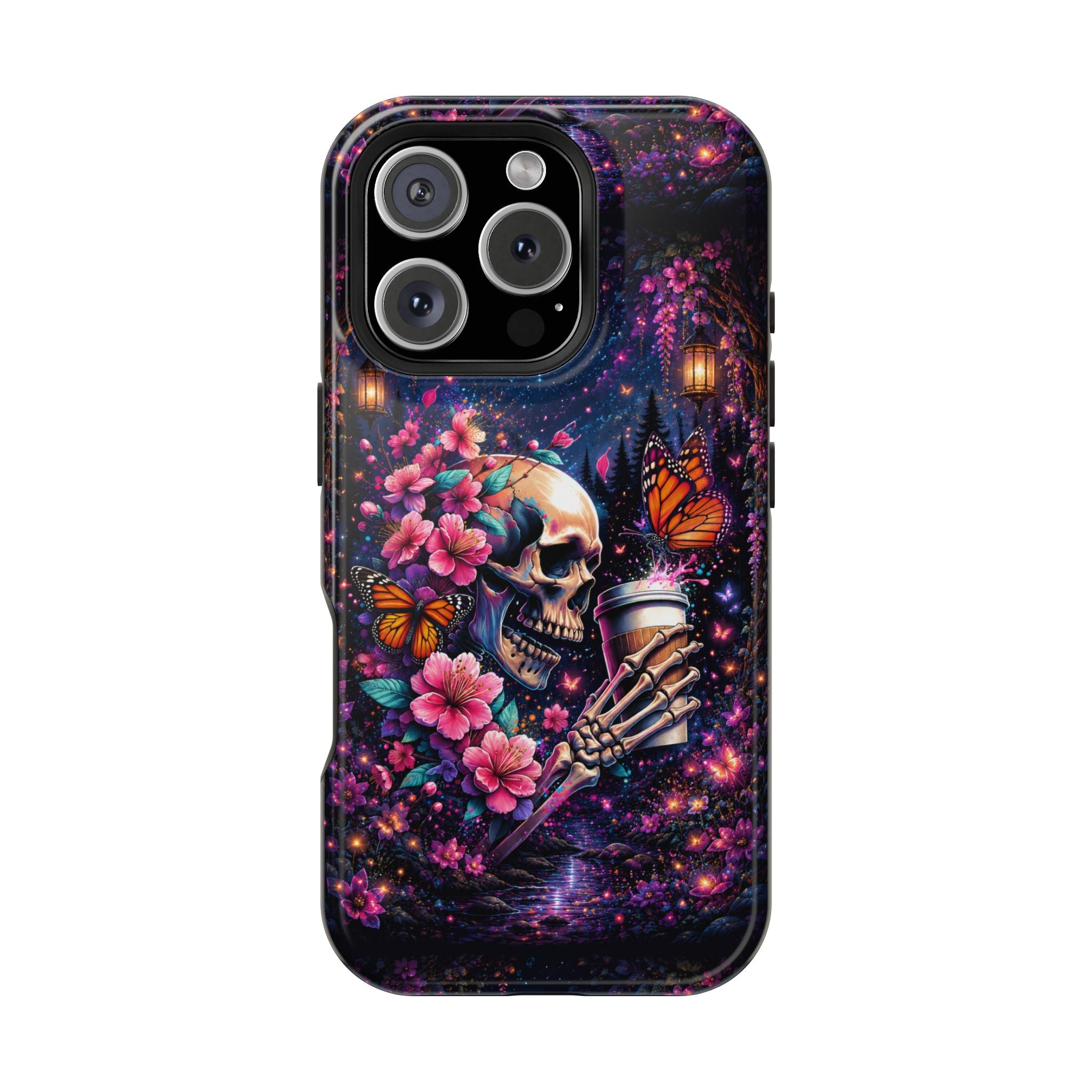 Skull & Cherry Blossom Phone Case – Floral Gothic MagSafe Cover