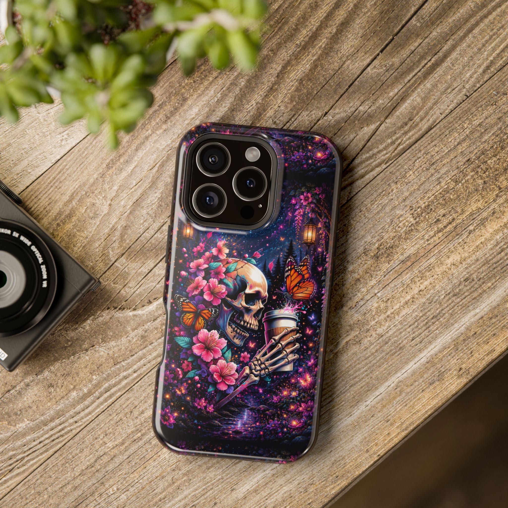 Skull & Cherry Blossom Phone Case – Floral Gothic MagSafe Cover