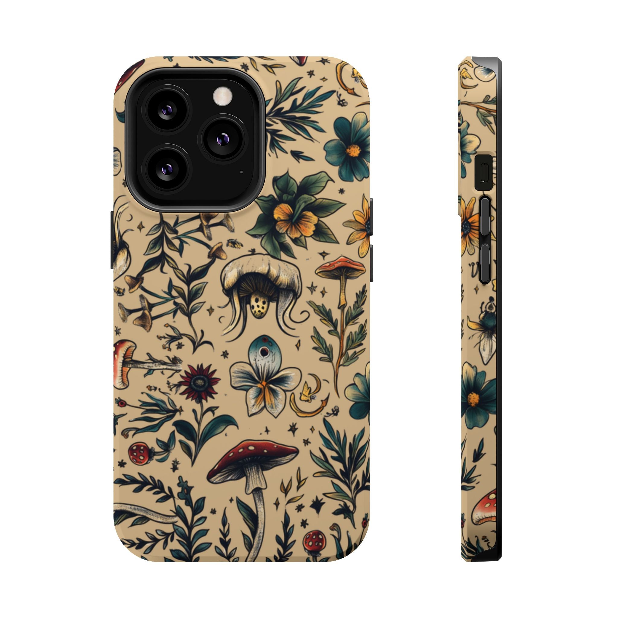 Vintage Botanical Mushroom Phone Case – MagSafe-Compatible Cover