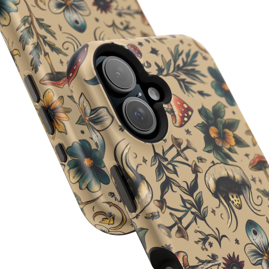 Vintage Botanical Mushroom Phone Case – MagSafe-Compatible Cover
