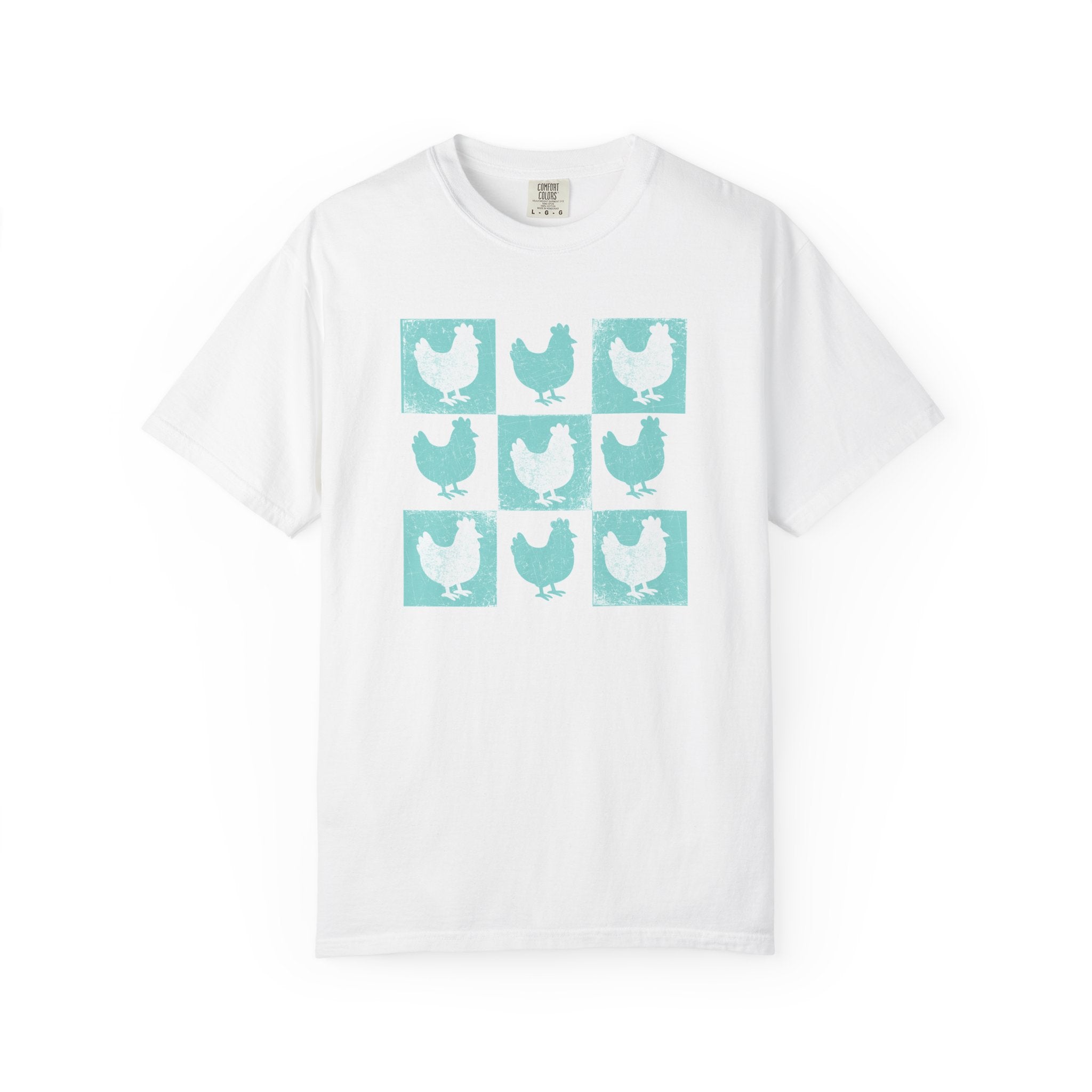 Whimsical Chicken Art T-Shirt, Checkerboard Rooster Shirt , Chicken Lover Tee