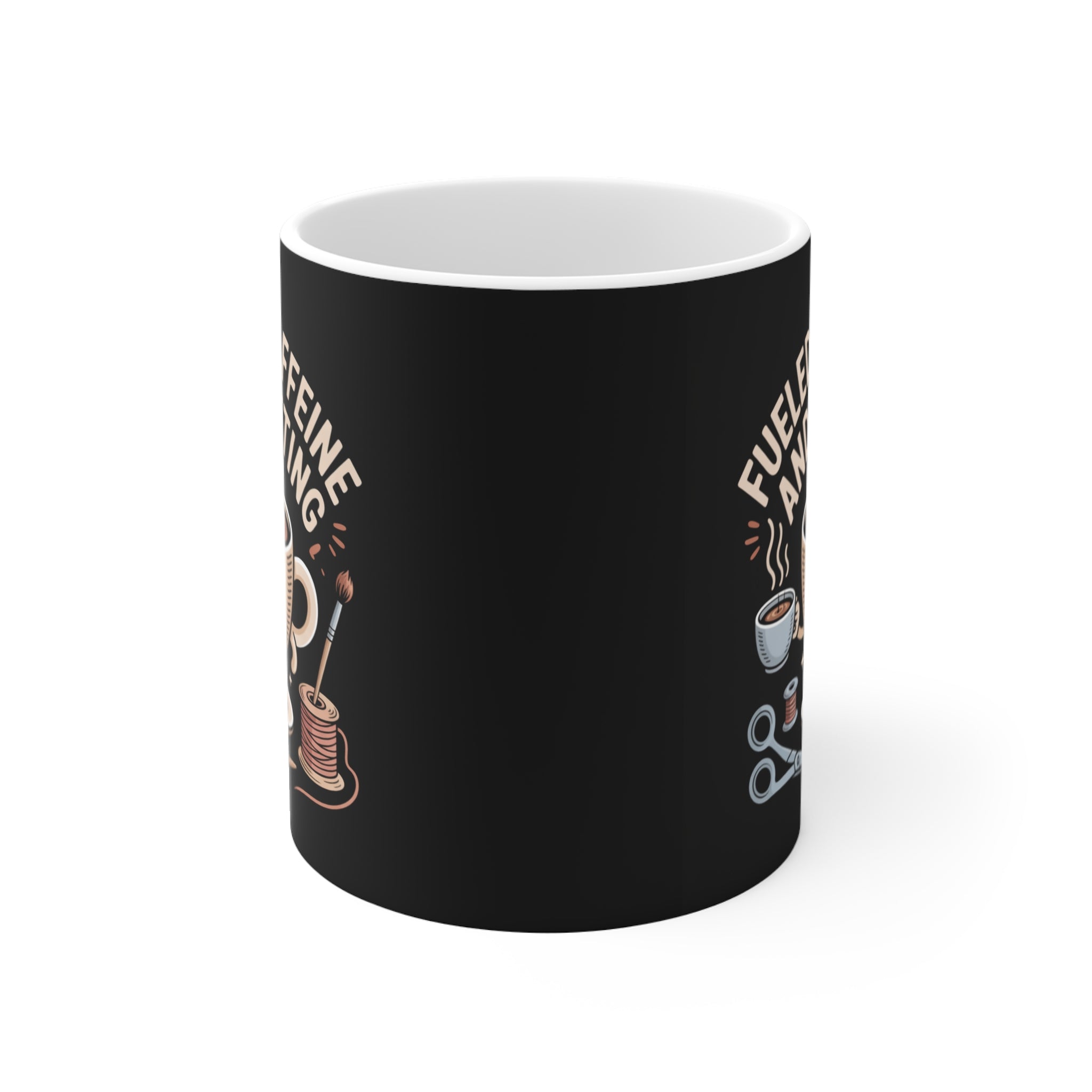 Ceramic Coffee Mug, Fueled by Caffeine and Crafting Printed Coffee Cup