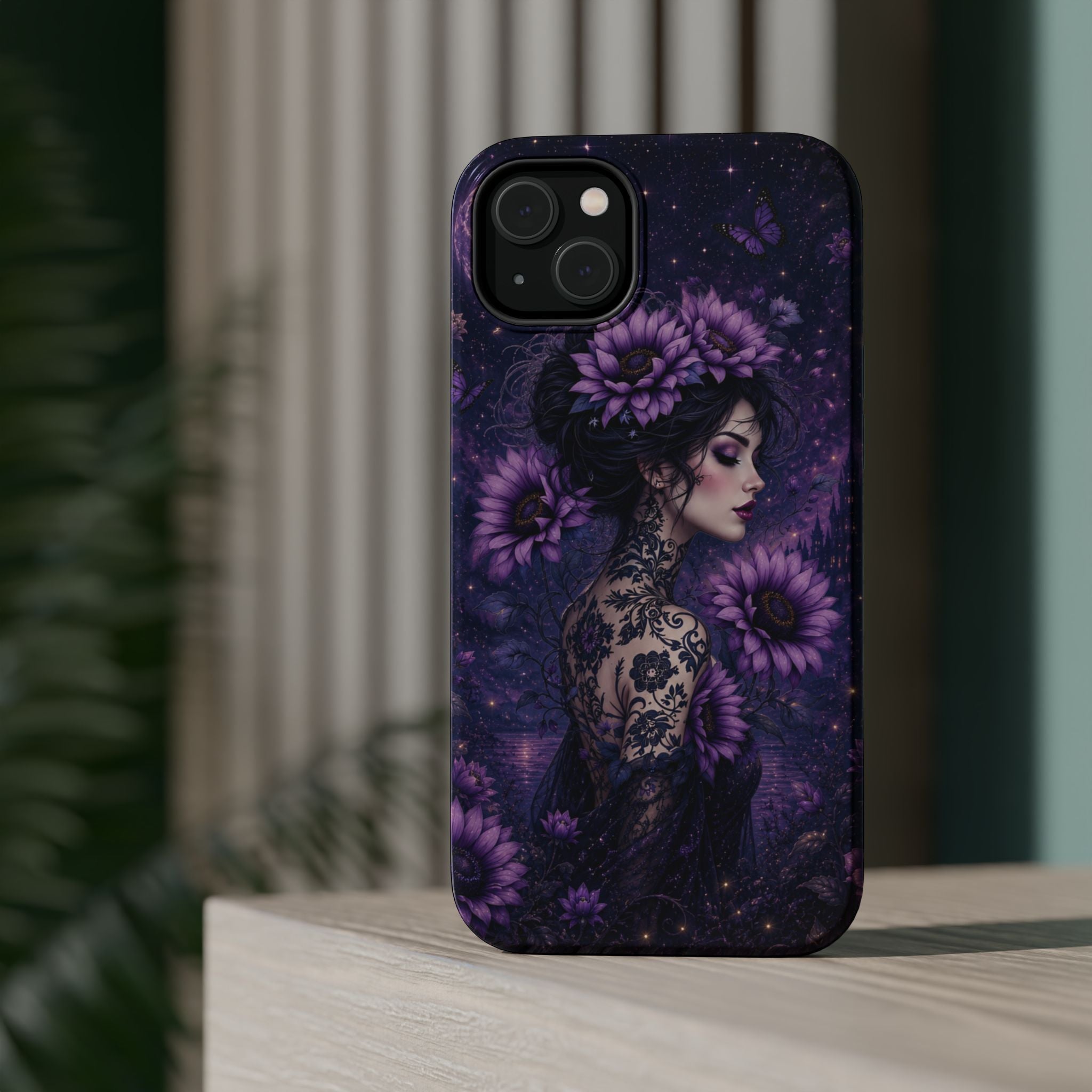 Gothic Floral Woman Phone Case – Dark Botanical MagSafe-Compatible Cover