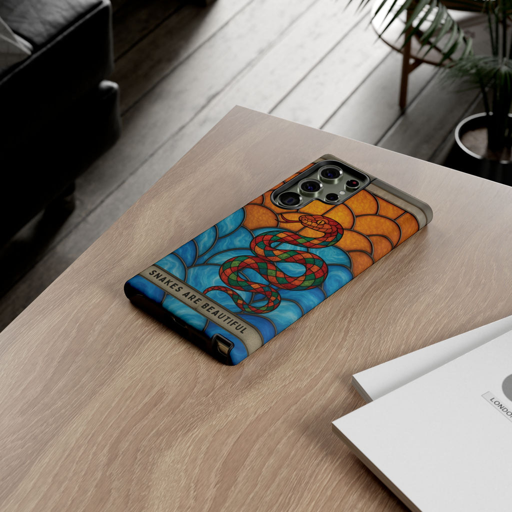 Snakes Are Beautiful Stained Glass Phone Case, Colorful Reptile Design Phone Cover, Nature Lovers Reptile Phone Case, Danger Noodle Case