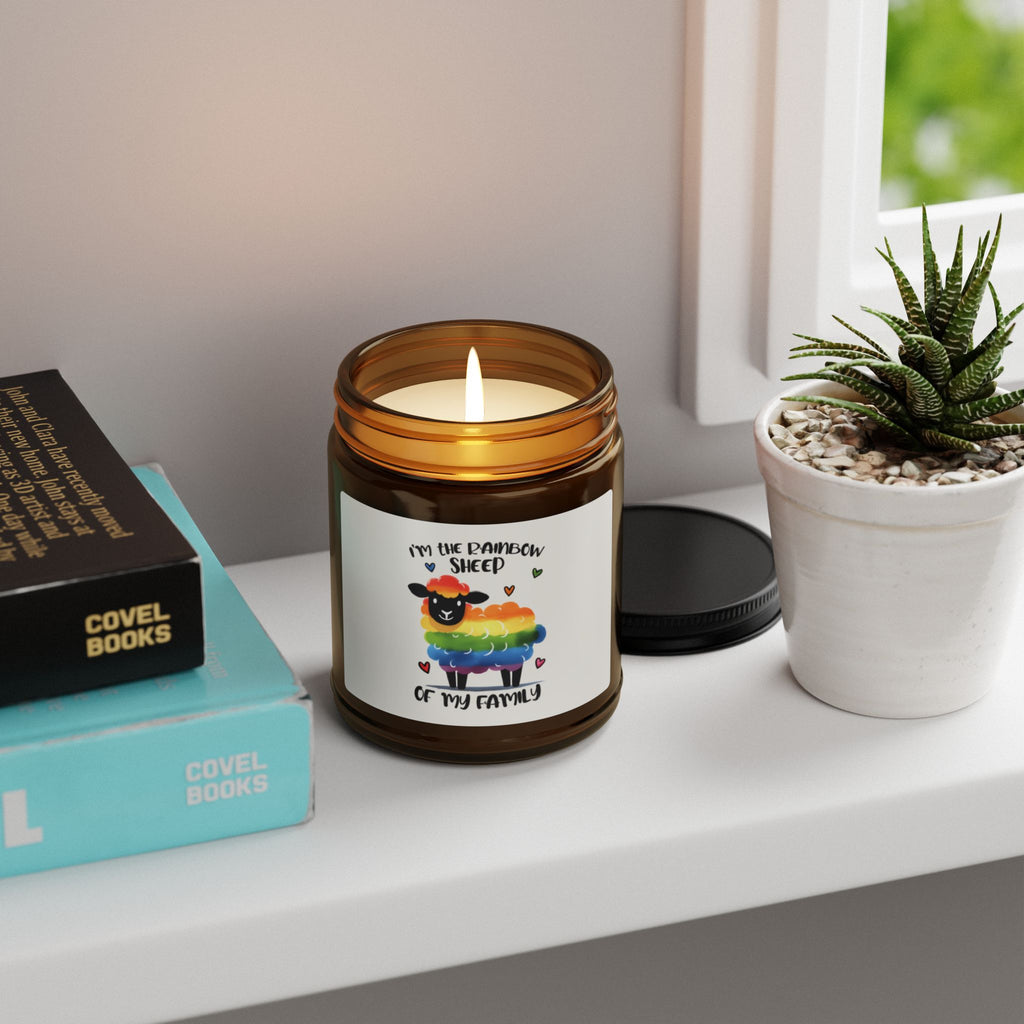 Rainbow Sheep Scented Soy Candle, LGBTQ Inclusive Statement Gift Candle For Friend, Graduation Present from Mom Dad Family Pride Celebration