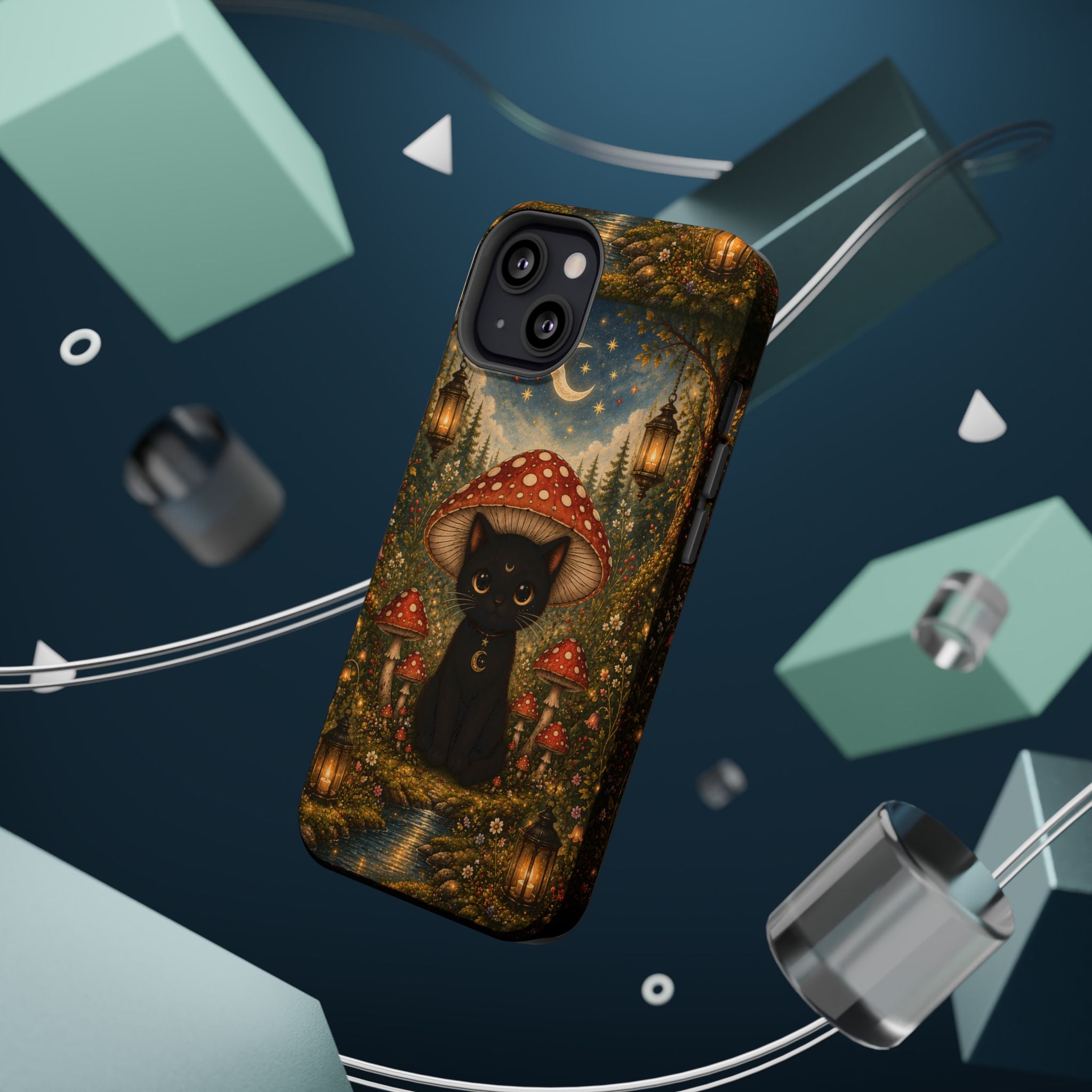Black Cat & Mushroom Phone Case – Magical MagSafe-Compatible Cover