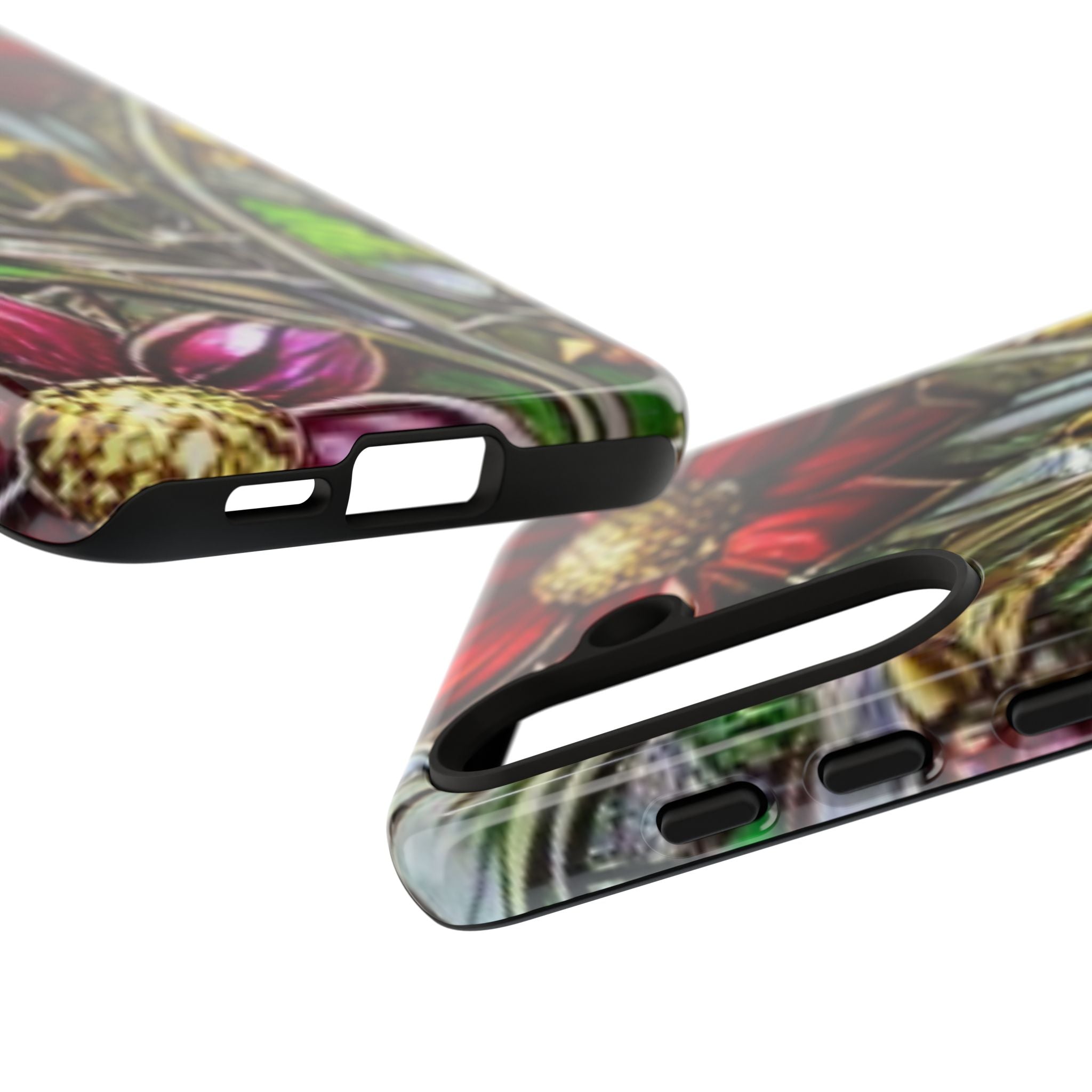 Floral Stained Glass Phone Case – Metallic Red & Purple Flower Design
