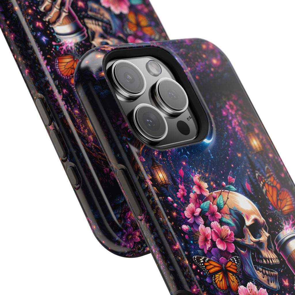 Skull & Cherry Blossom Phone Case – Floral Gothic MagSafe Cover
