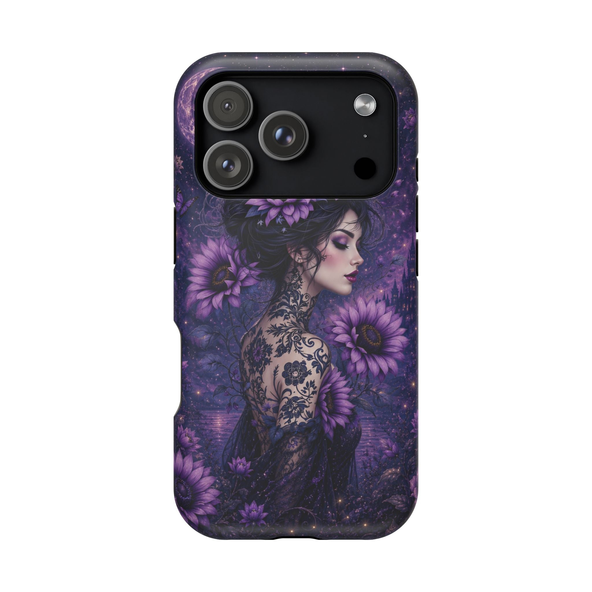 Gothic Floral Woman Phone Case – Dark Botanical MagSafe-Compatible Cover