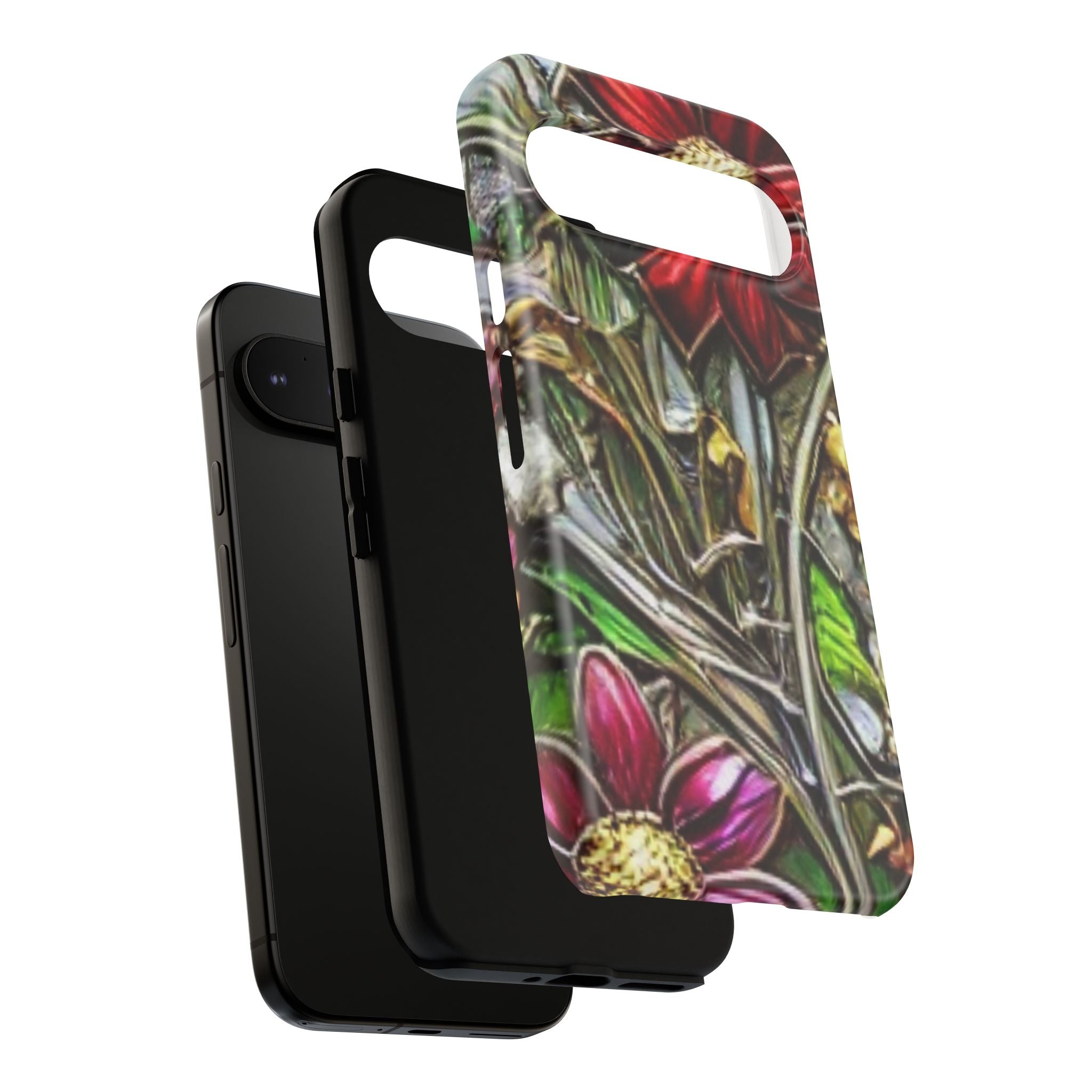 Floral Stained Glass Phone Case – Metallic Red & Purple Flower Design