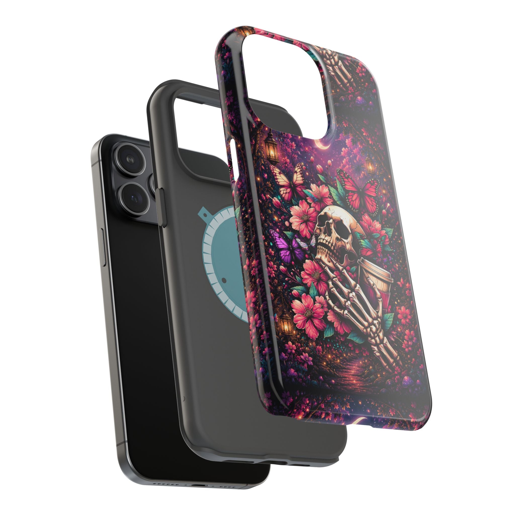 Skull & Butterflies Phone Case – Gothic Floral MagSafe-Compatible Case