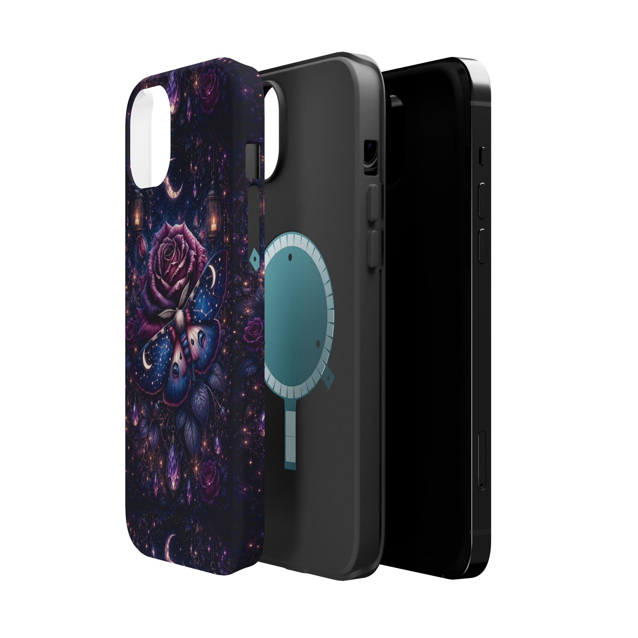 Mystical Rose & Moth Phone Case – Floral MagSafe-Compatible Cover