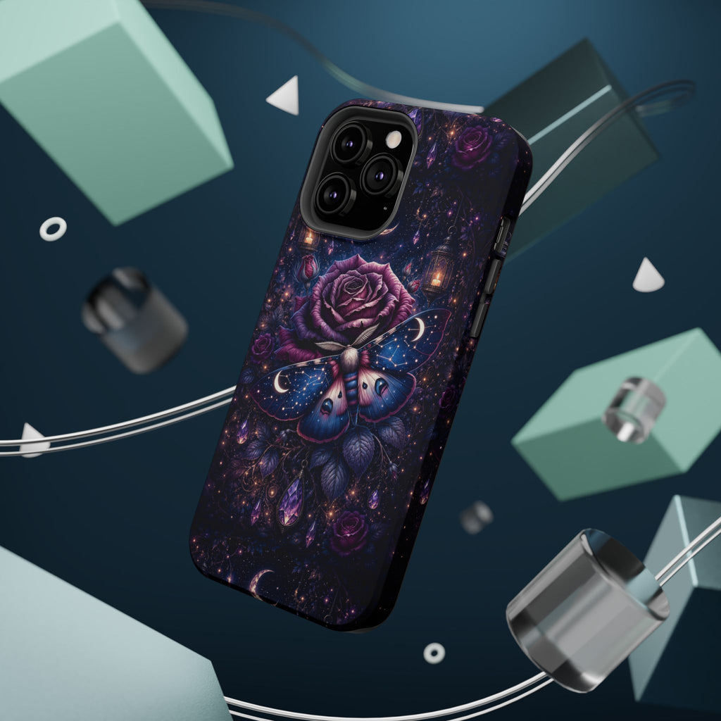 Mystical Rose & Moth Phone Case – Floral MagSafe-Compatible Cover