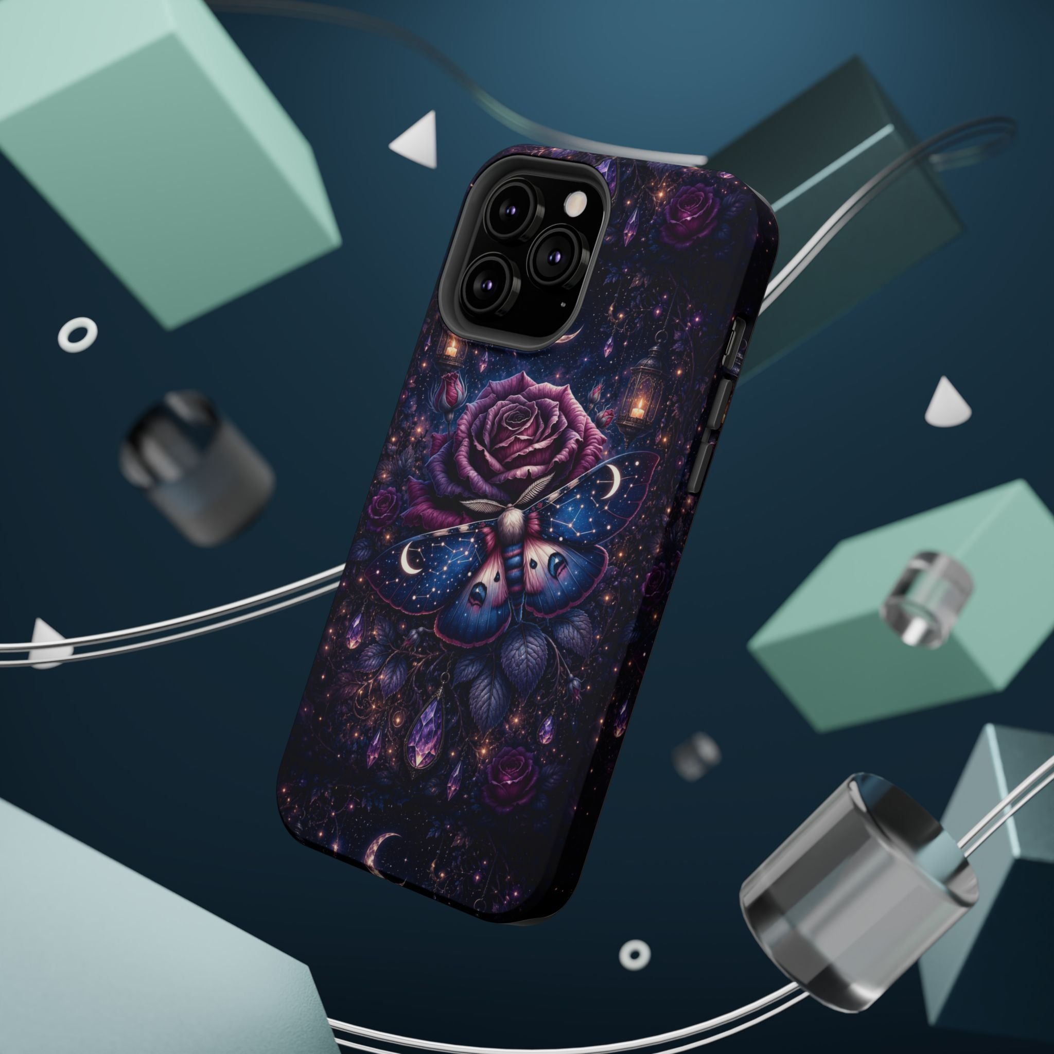 Mystical Rose & Moth Phone Case – Floral MagSafe-Compatible Cover