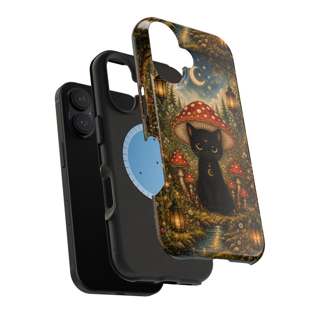 Black Cat & Mushroom Phone Case – Magical MagSafe-Compatible Cover