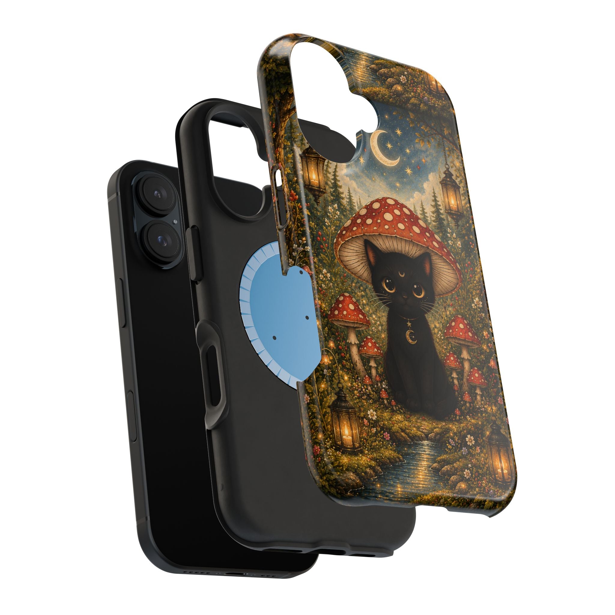 Black Cat & Mushroom Phone Case – Magical MagSafe-Compatible Cover