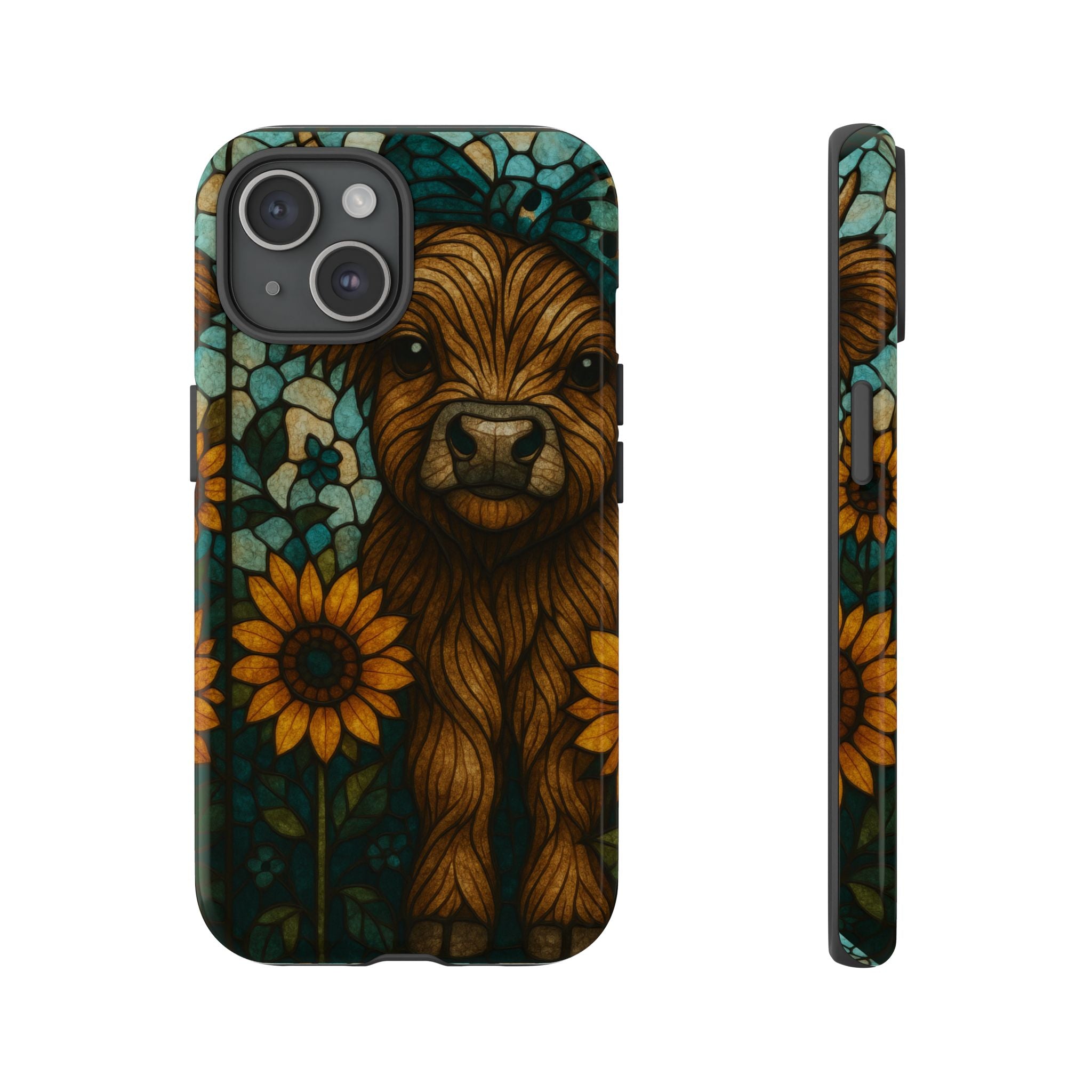 Stained Glass Baby Cow Phone Case – Sunflower Farmhouse Animal Design