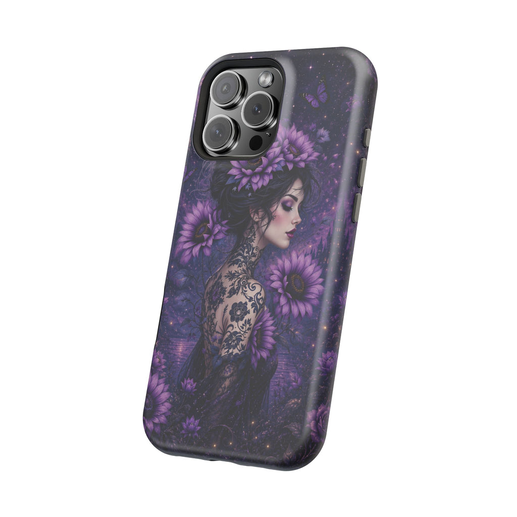 Gothic Floral Woman Phone Case – Dark Botanical MagSafe-Compatible Cover