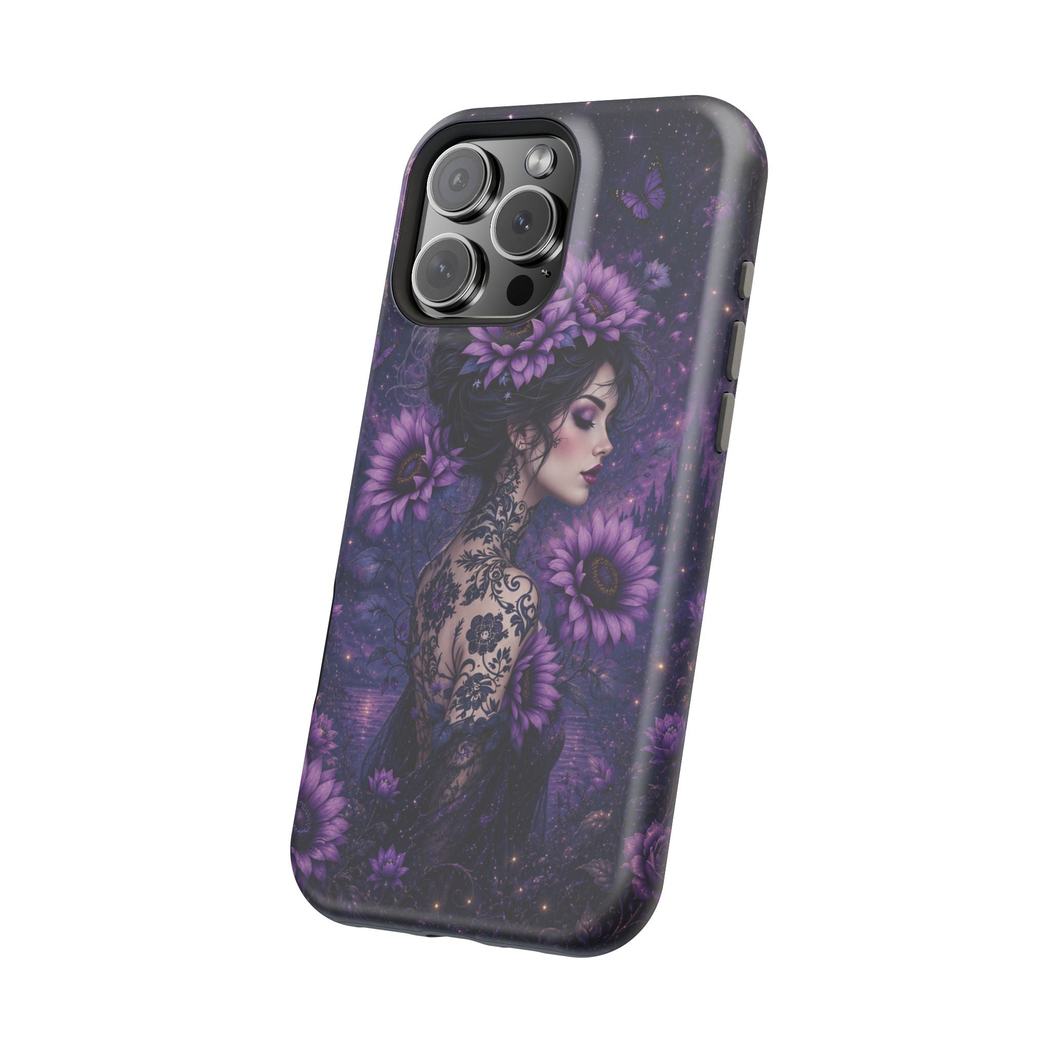 Gothic Floral Woman Phone Case – Dark Botanical MagSafe-Compatible Cover