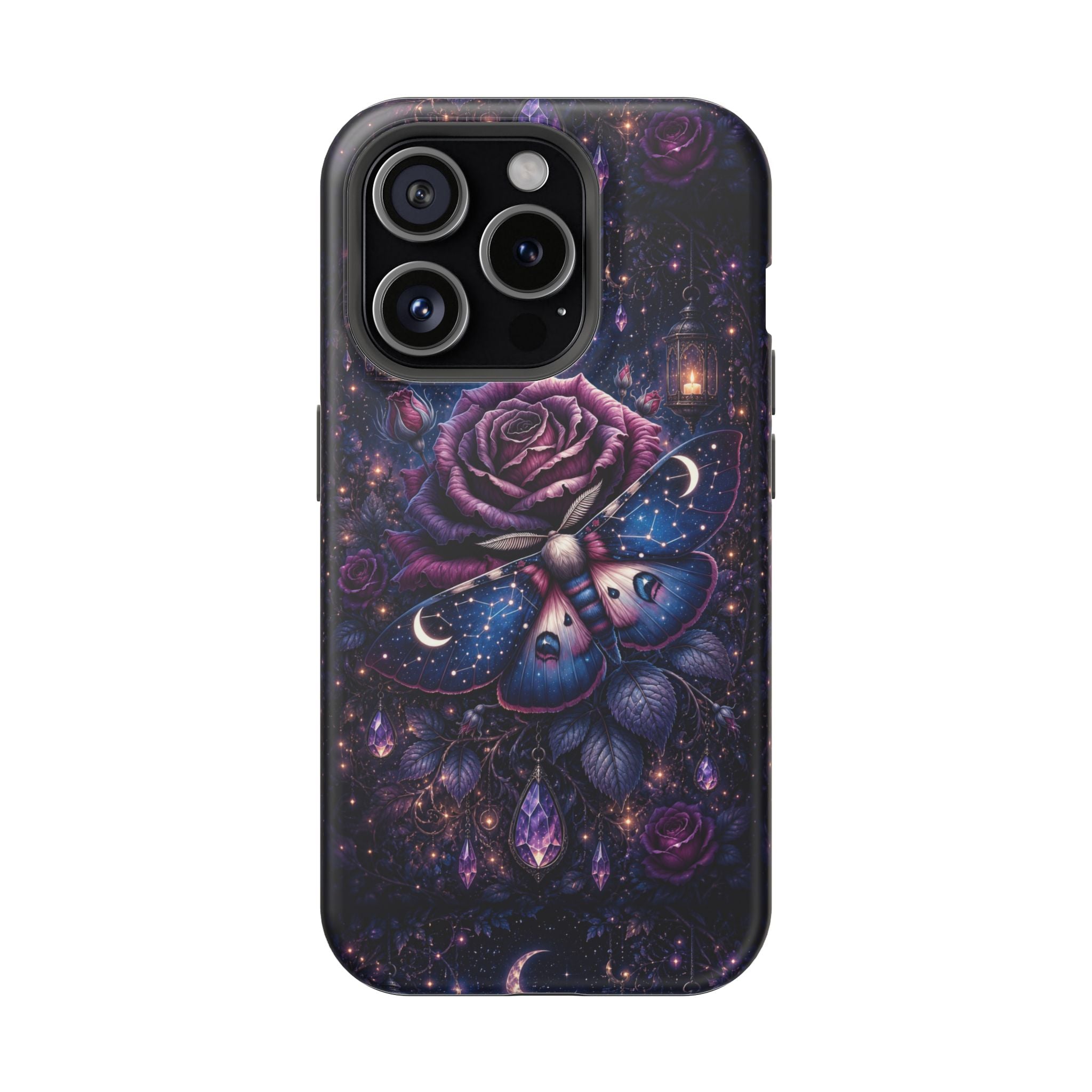 Mystical Rose & Moth Phone Case – Floral MagSafe-Compatible Cover