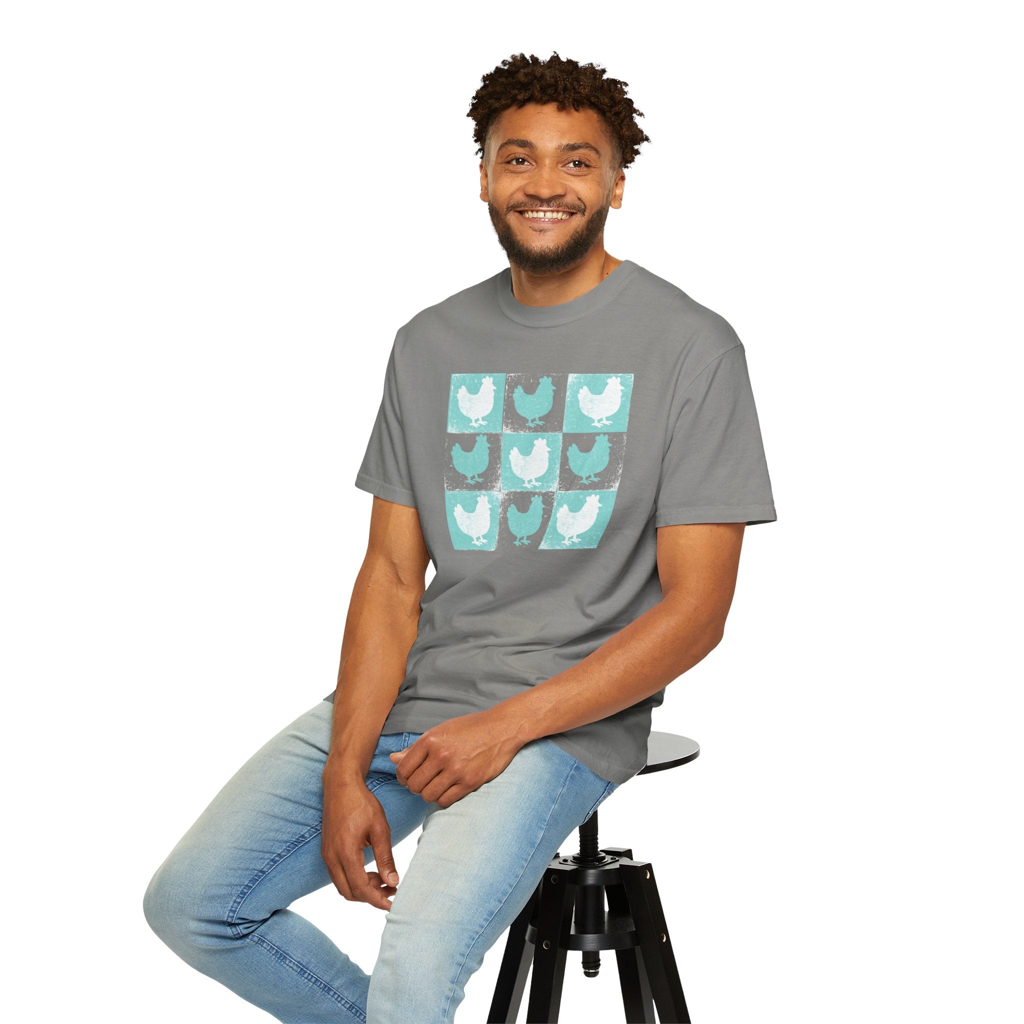 Whimsical Chicken Art T-Shirt, Checkerboard Rooster Shirt , Chicken Lover Tee