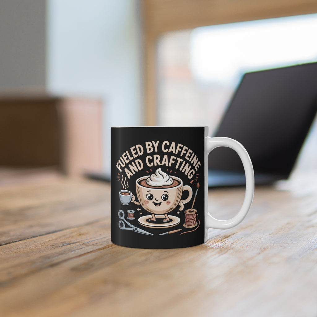 Ceramic Coffee Mug, Fueled by Caffeine and Crafting Printed Coffee Cup