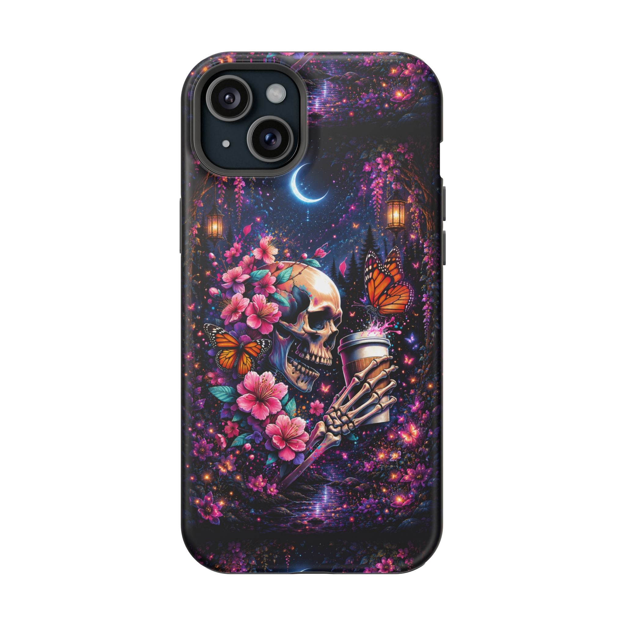 Skull & Cherry Blossom Phone Case – Floral Gothic MagSafe Cover