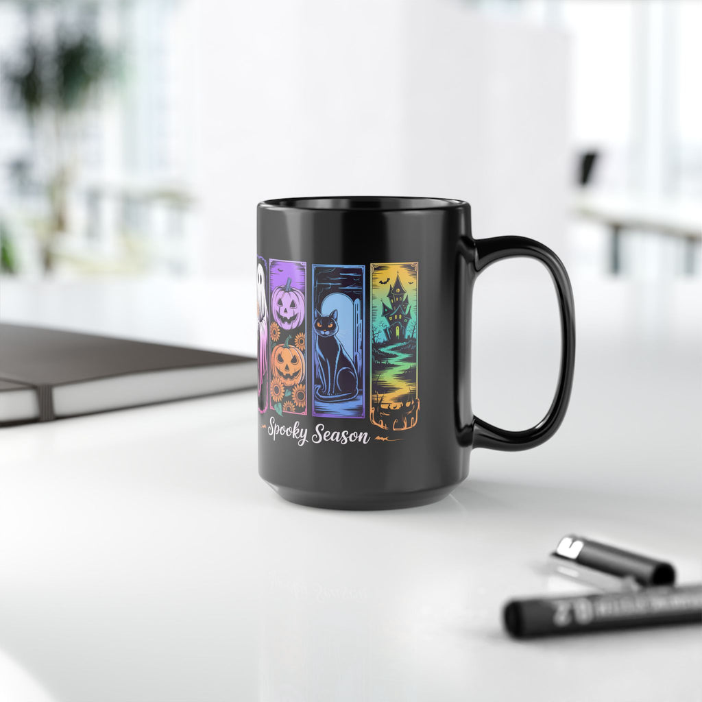 Black Brush Stroke Halloween Coffee Mug, Spooky Season Ghost Coffee Cup
