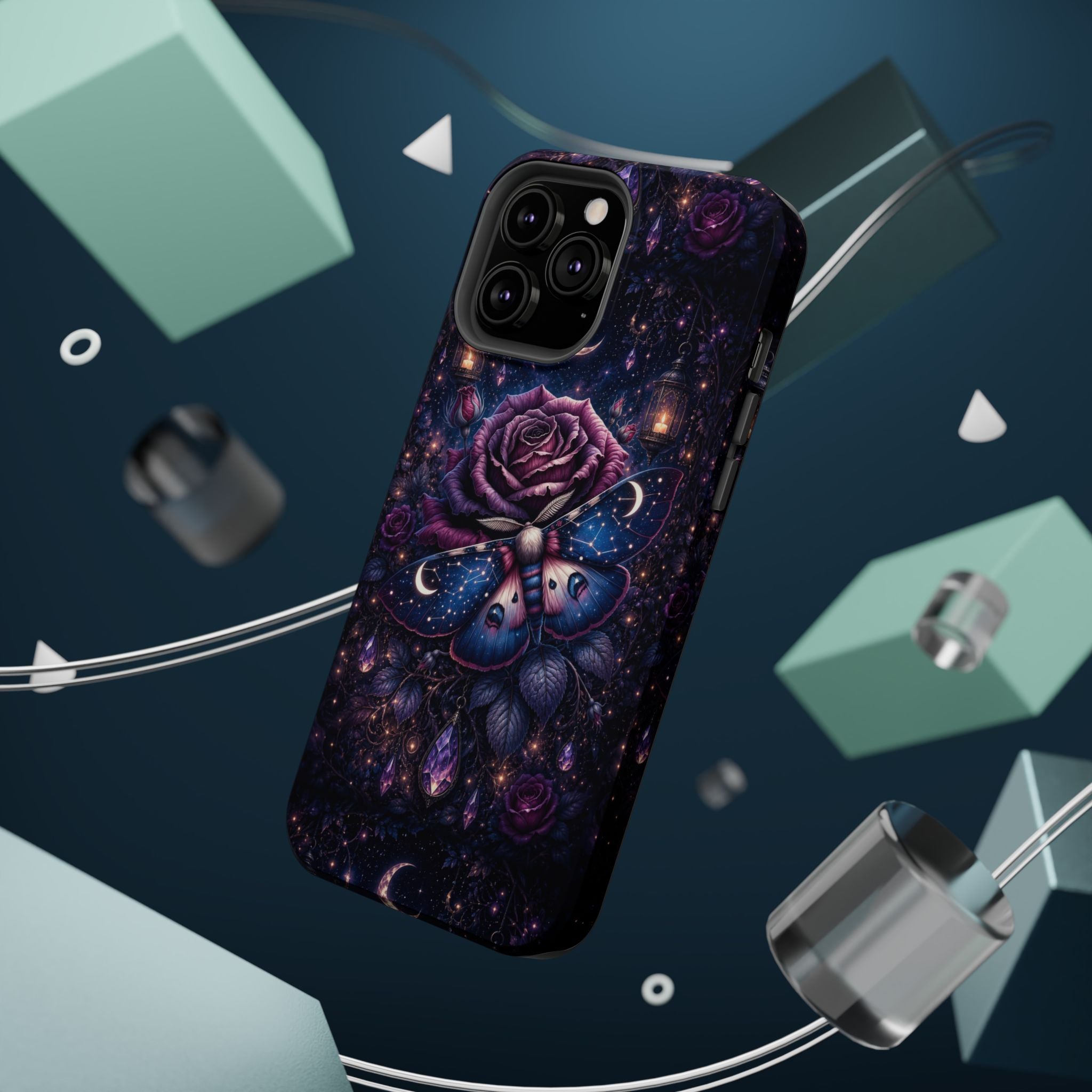 Mystical Rose & Moth Phone Case – Floral MagSafe-Compatible Cover