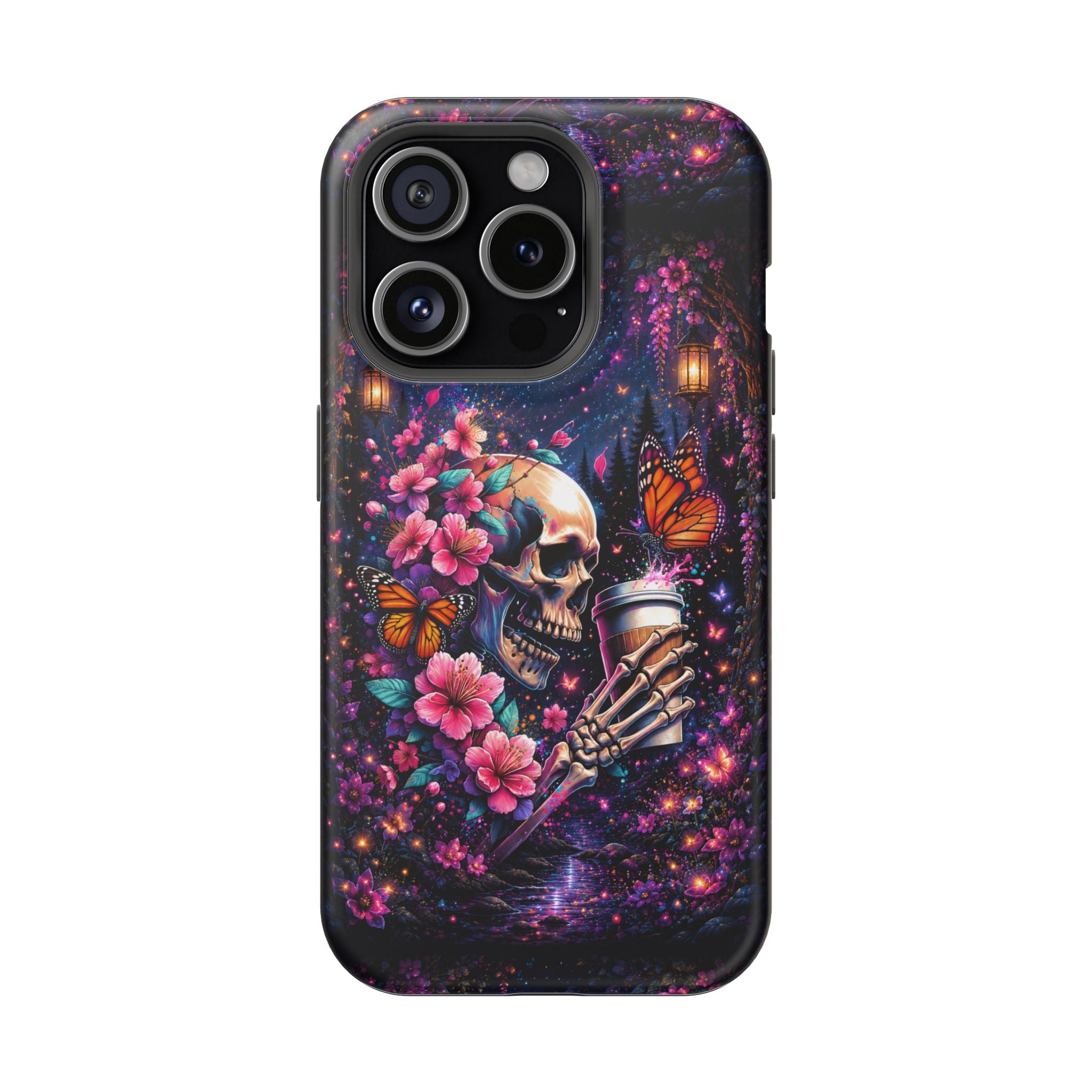 Skull & Cherry Blossom Phone Case – Floral Gothic MagSafe Cover
