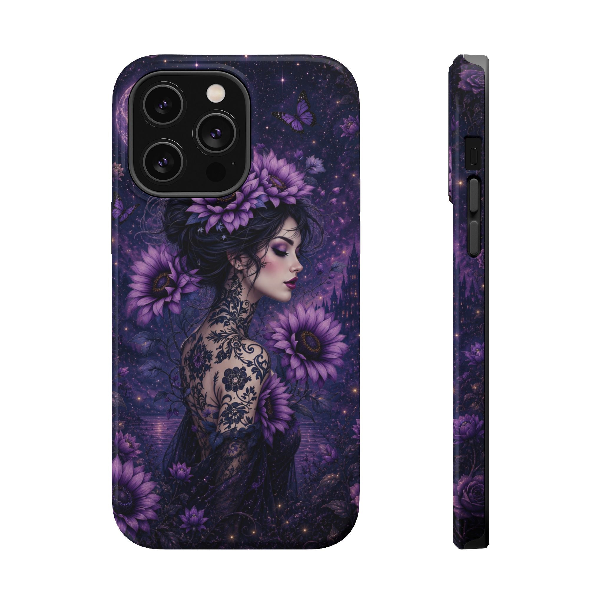 Gothic Floral Woman Phone Case – Dark Botanical MagSafe-Compatible Cover