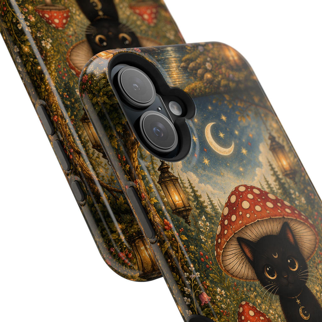 Black Cat & Mushroom Phone Case – Magical MagSafe-Compatible Cover