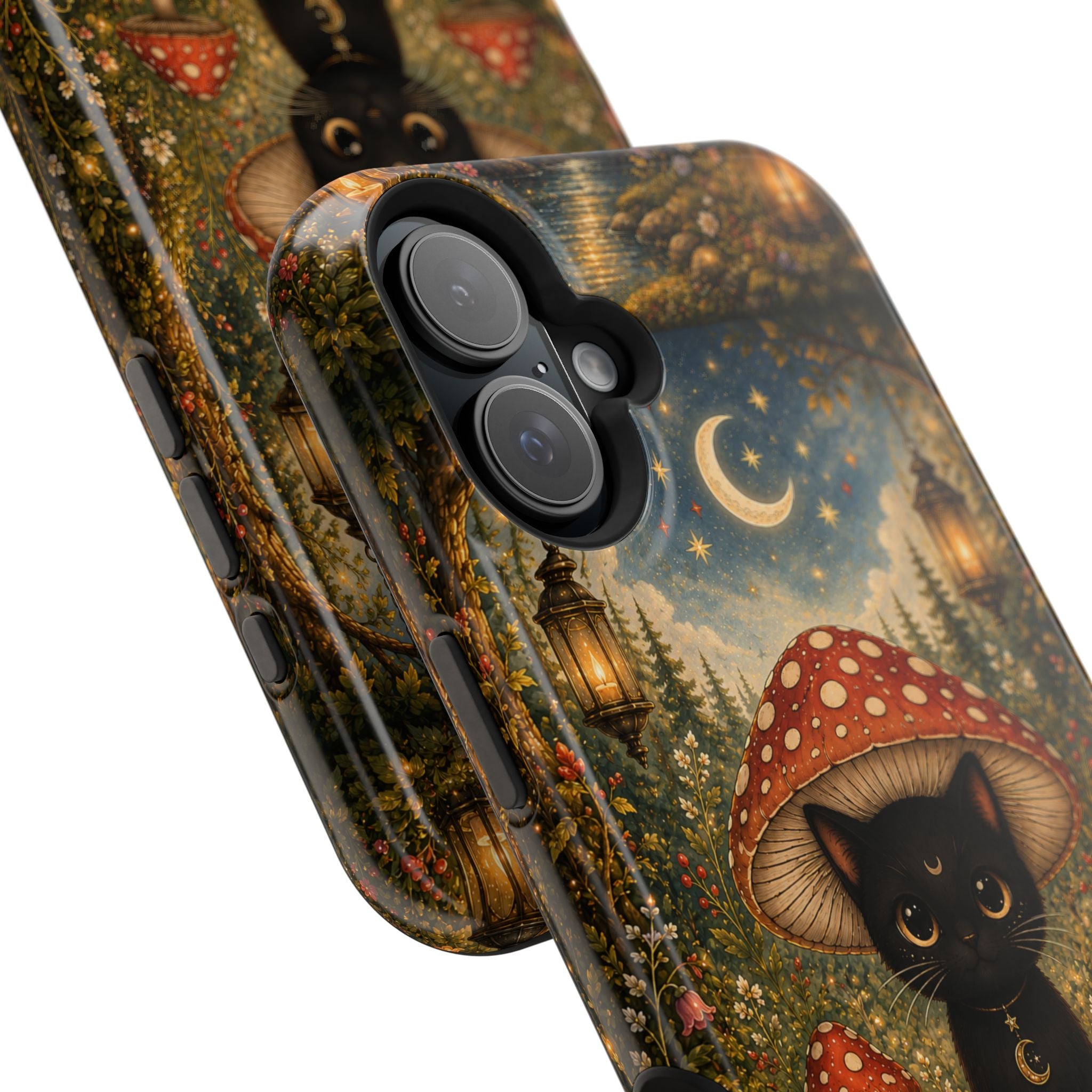 Black Cat & Mushroom Phone Case – Magical MagSafe-Compatible Cover
