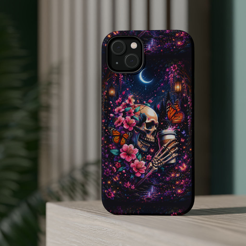 Skull & Cherry Blossom Phone Case – Floral Gothic MagSafe Cover