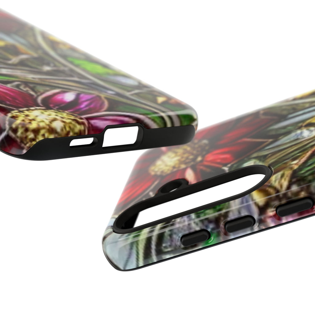 Floral Stained Glass Phone Case – Metallic Red & Purple Flower Design
