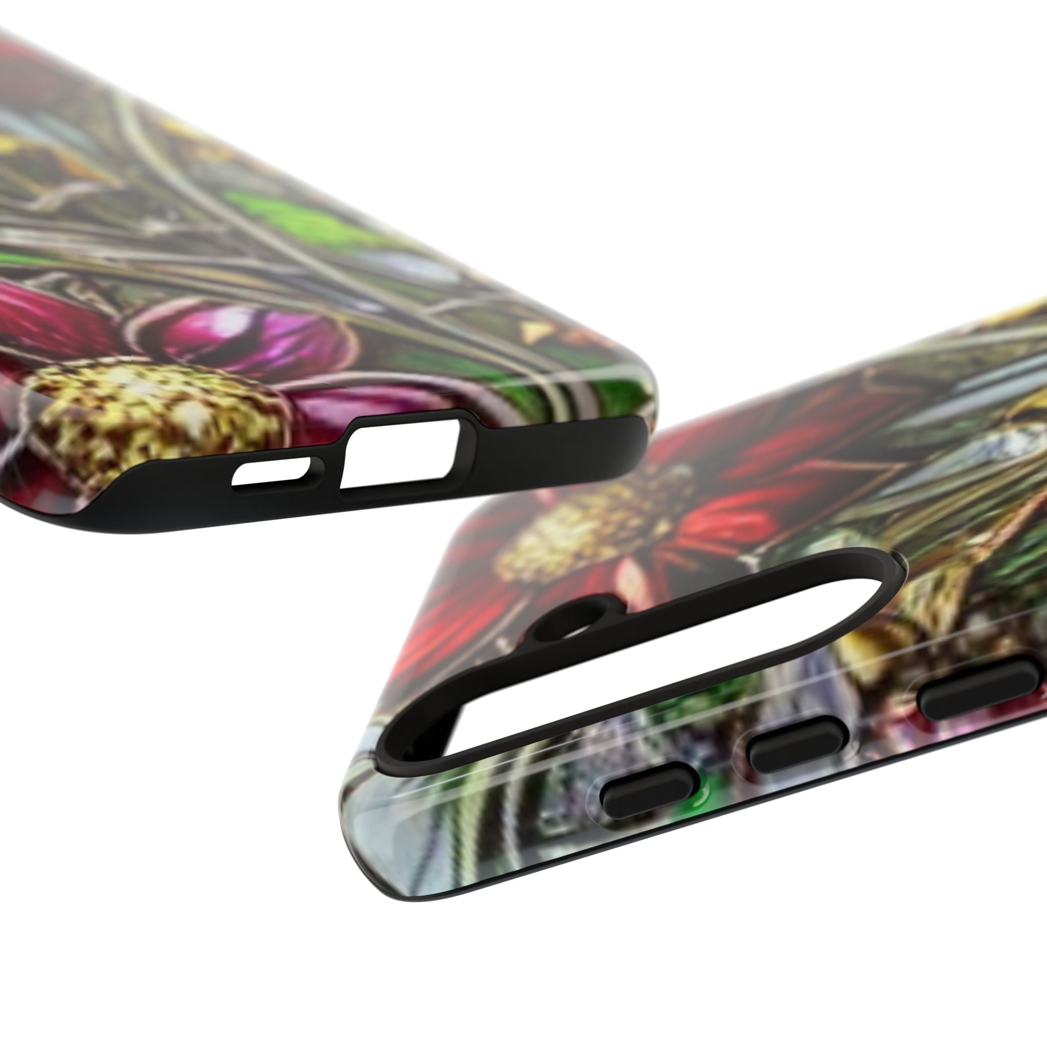 Floral Stained Glass Phone Case – Metallic Red & Purple Flower Design