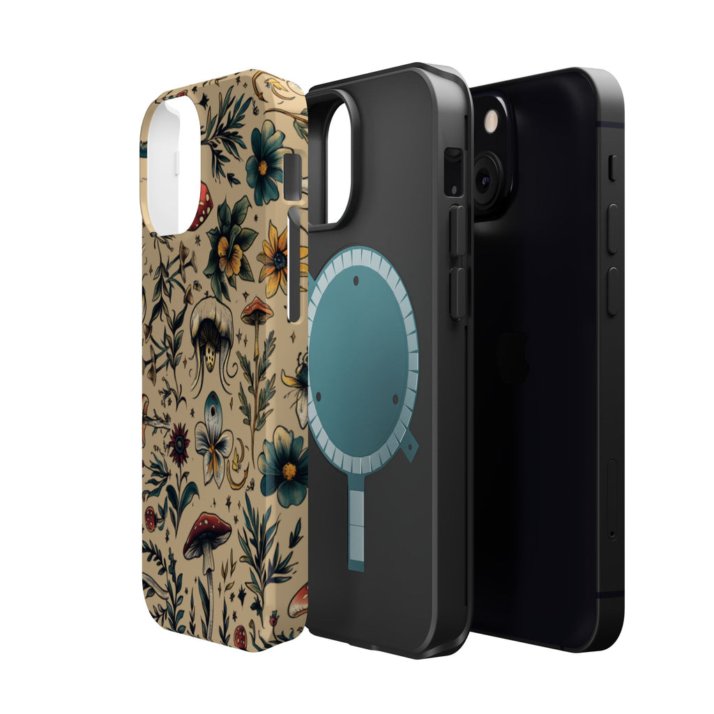 Vintage Botanical Mushroom Phone Case – MagSafe-Compatible Cover