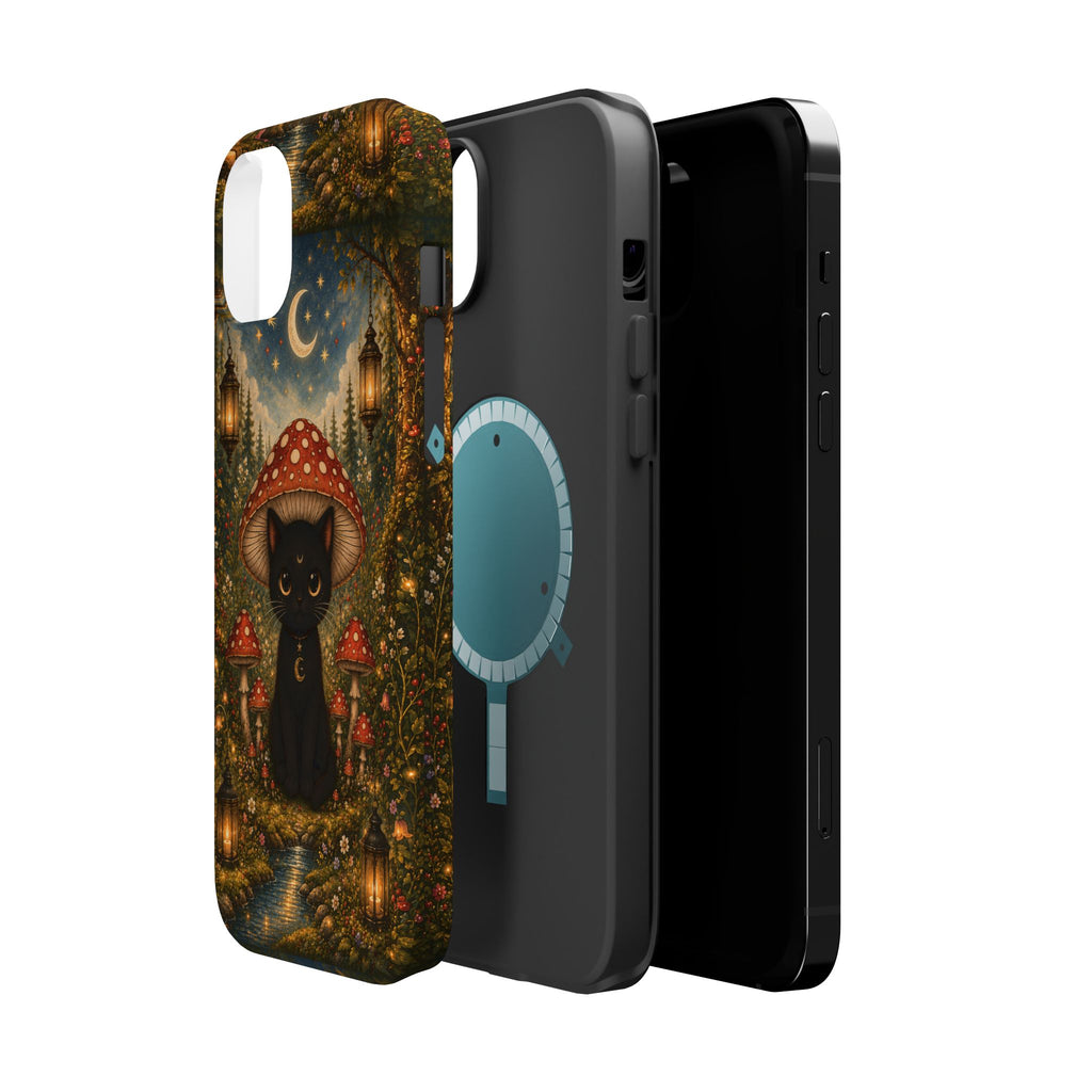 Black Cat & Mushroom Phone Case – Magical MagSafe-Compatible Cover