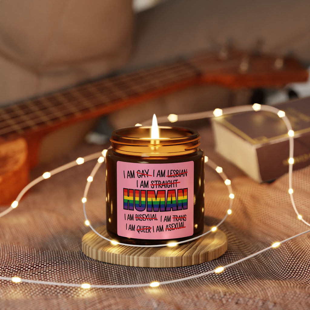I Am Human Rainbow Pride Scented Soy Candle, LGBTQ+ Affirming Candles for Friend, Pride Celebration Statement Candle Grad Gift From Mom Dad