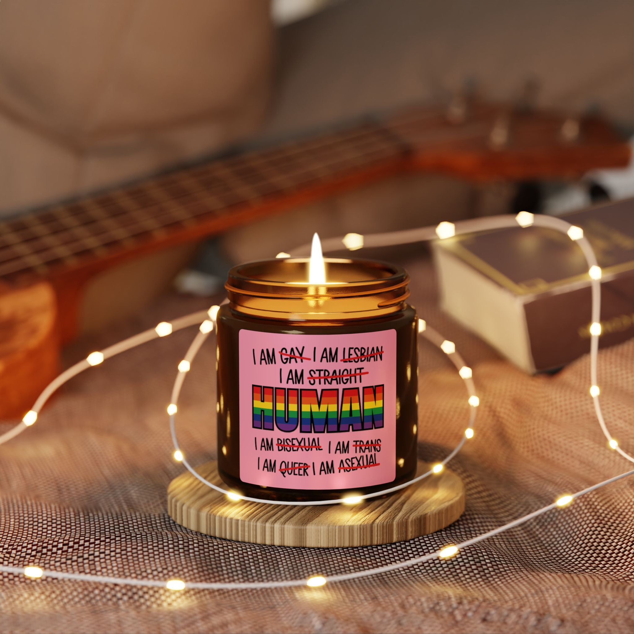I Am Human Rainbow Pride Scented Soy Candle, LGBTQ+ Affirming Candles for Friend, Pride Celebration Statement Candle Grad Gift From Mom Dad