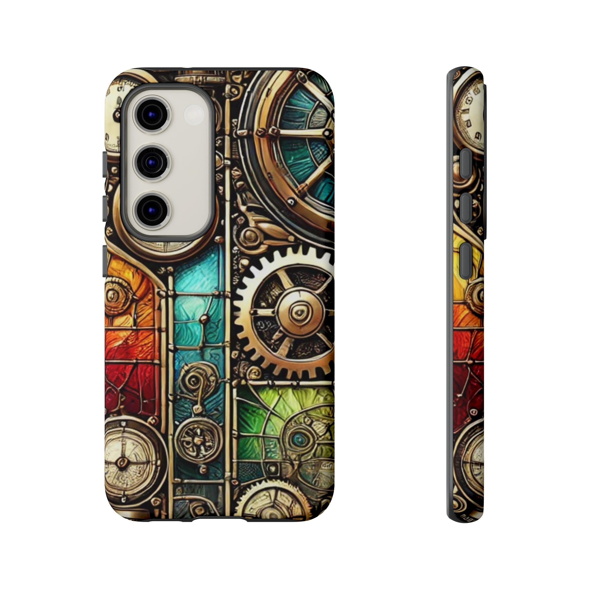 Steampunk Meets Stained Glass Android Case, Artistic Gear Design