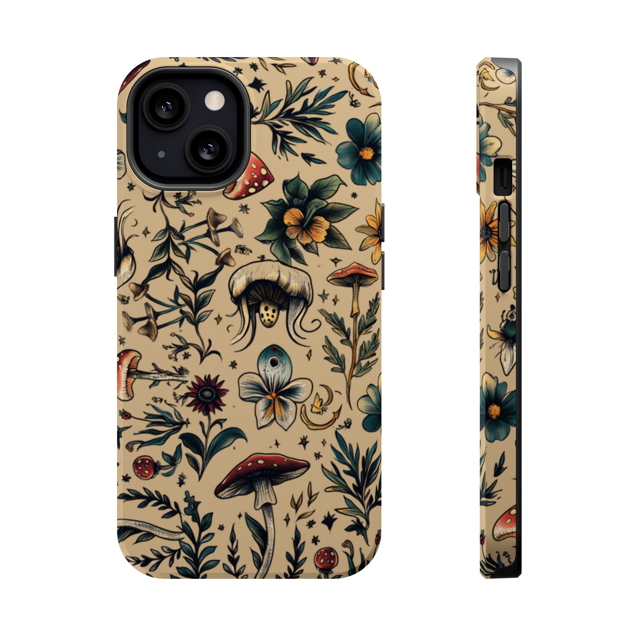 Vintage Botanical Mushroom Phone Case – MagSafe-Compatible Cover