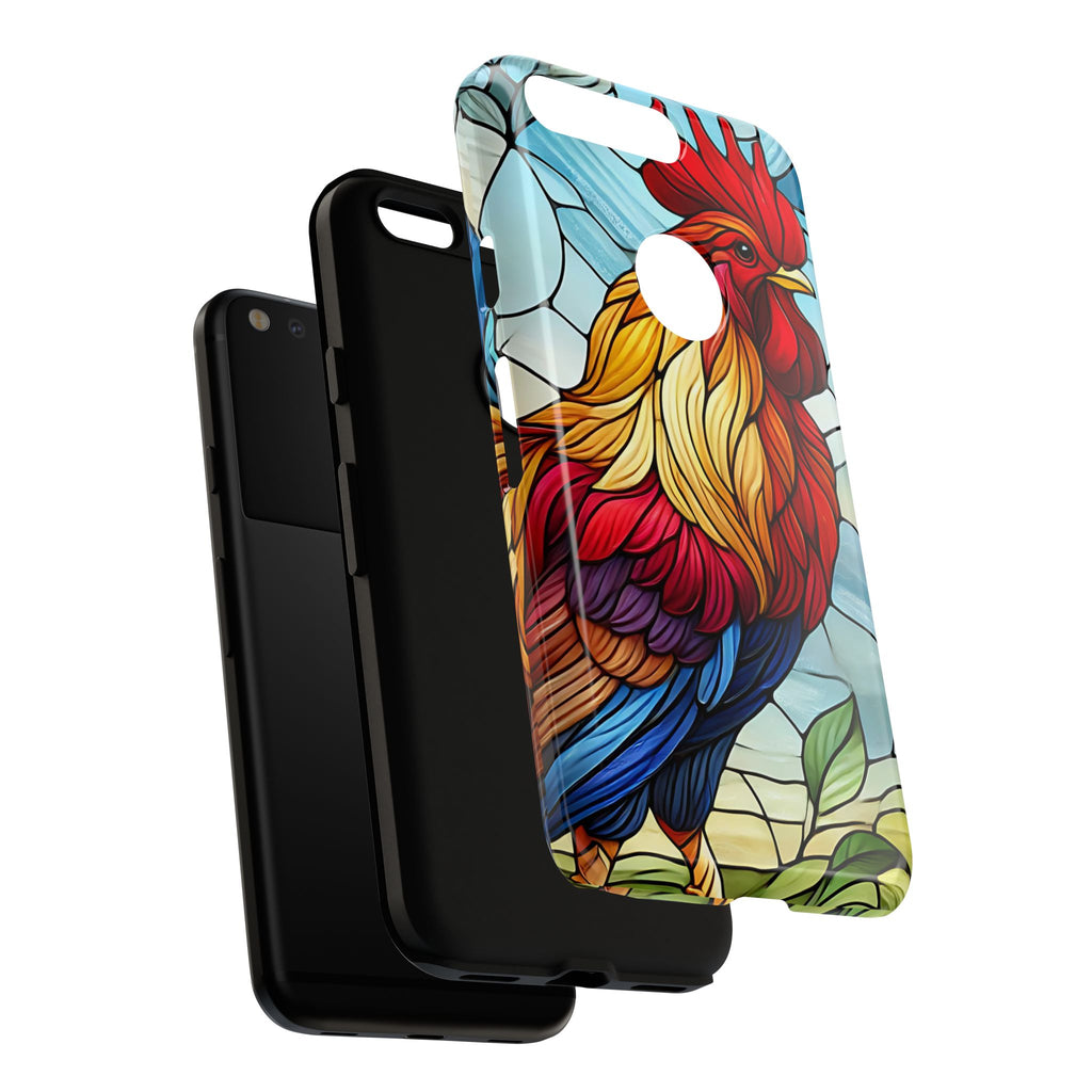 Colorful Stained Glass Rooster Android Case, Tough Protective Phone Cover, Farmhouse Decor Protective Phone Case, Unique Chicken Design
