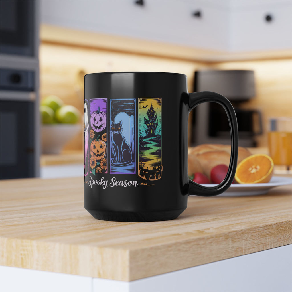 Black Brush Stroke Halloween Coffee Mug, Spooky Season Ghost Coffee Cup