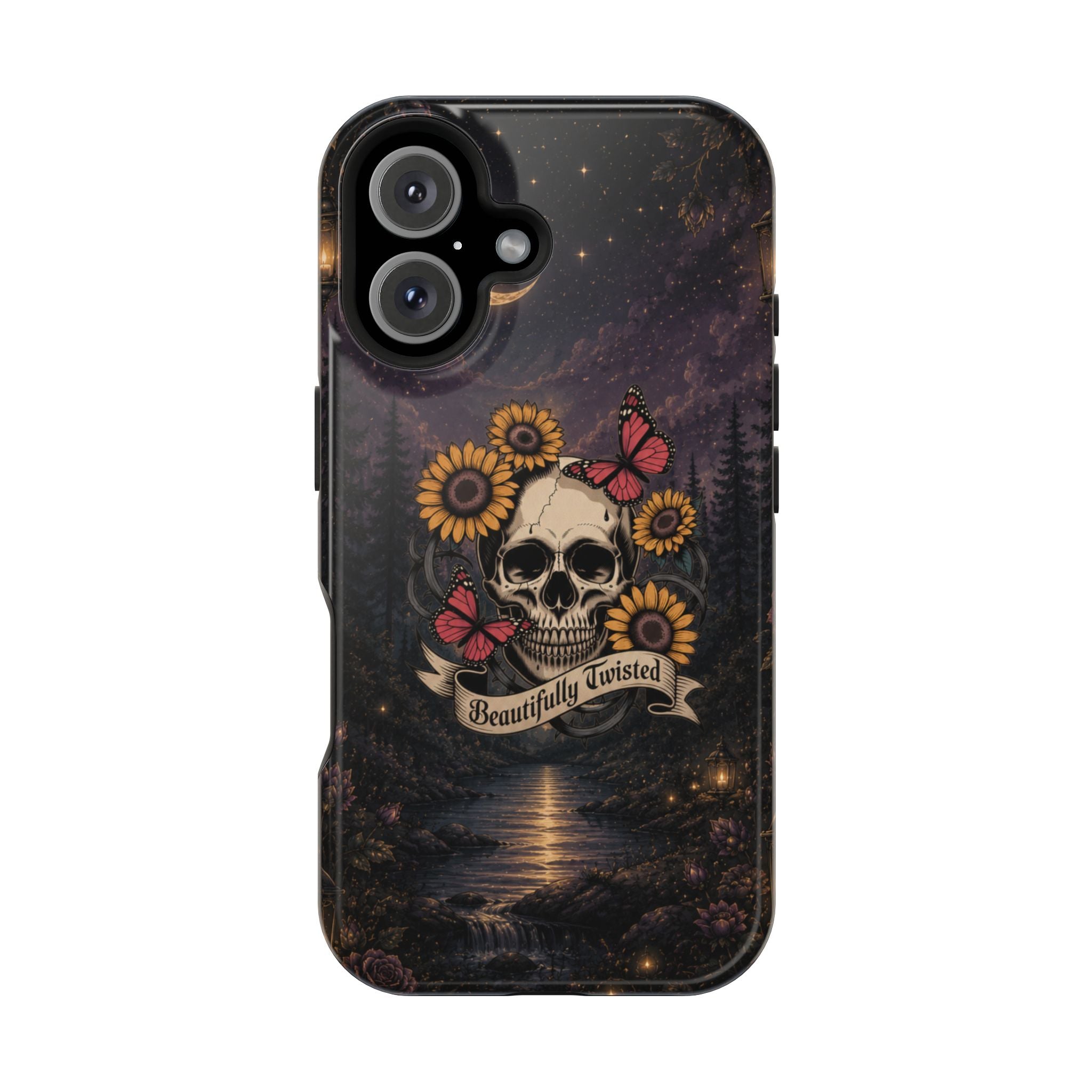 Skull, Sunflowers & Butterflies Phone Case – "Beautifully Twisted" MagSafe Cover