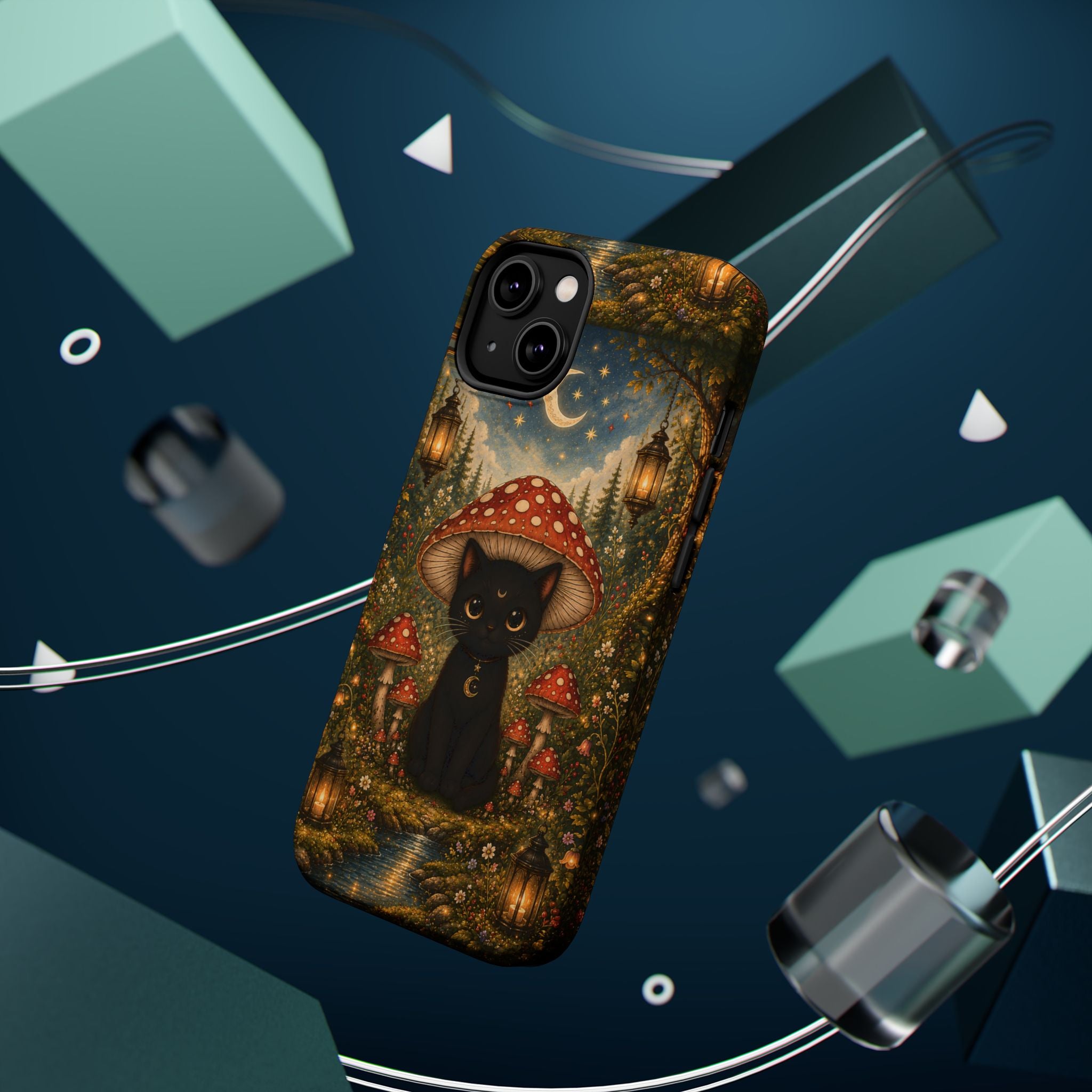 Black Cat & Mushroom Phone Case – Magical MagSafe-Compatible Cover