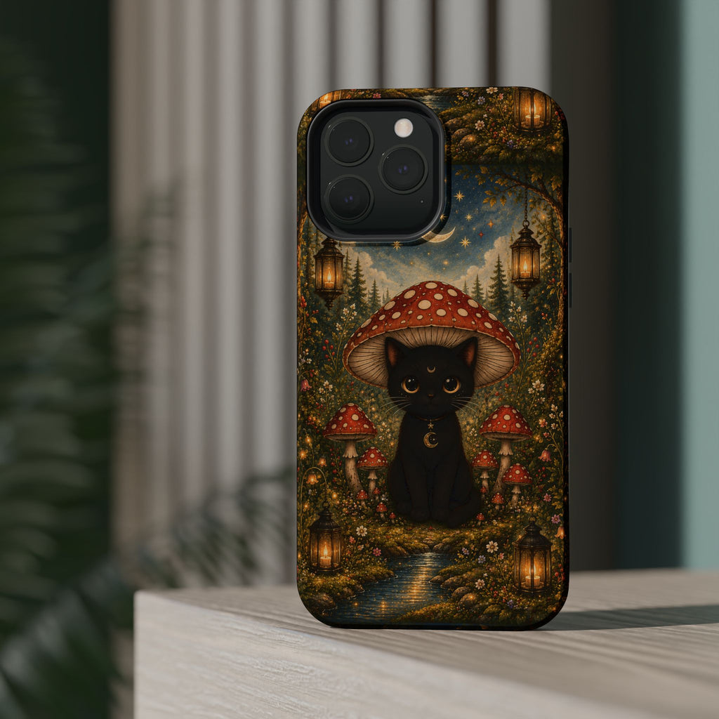 Black Cat & Mushroom Phone Case – Magical MagSafe-Compatible Cover