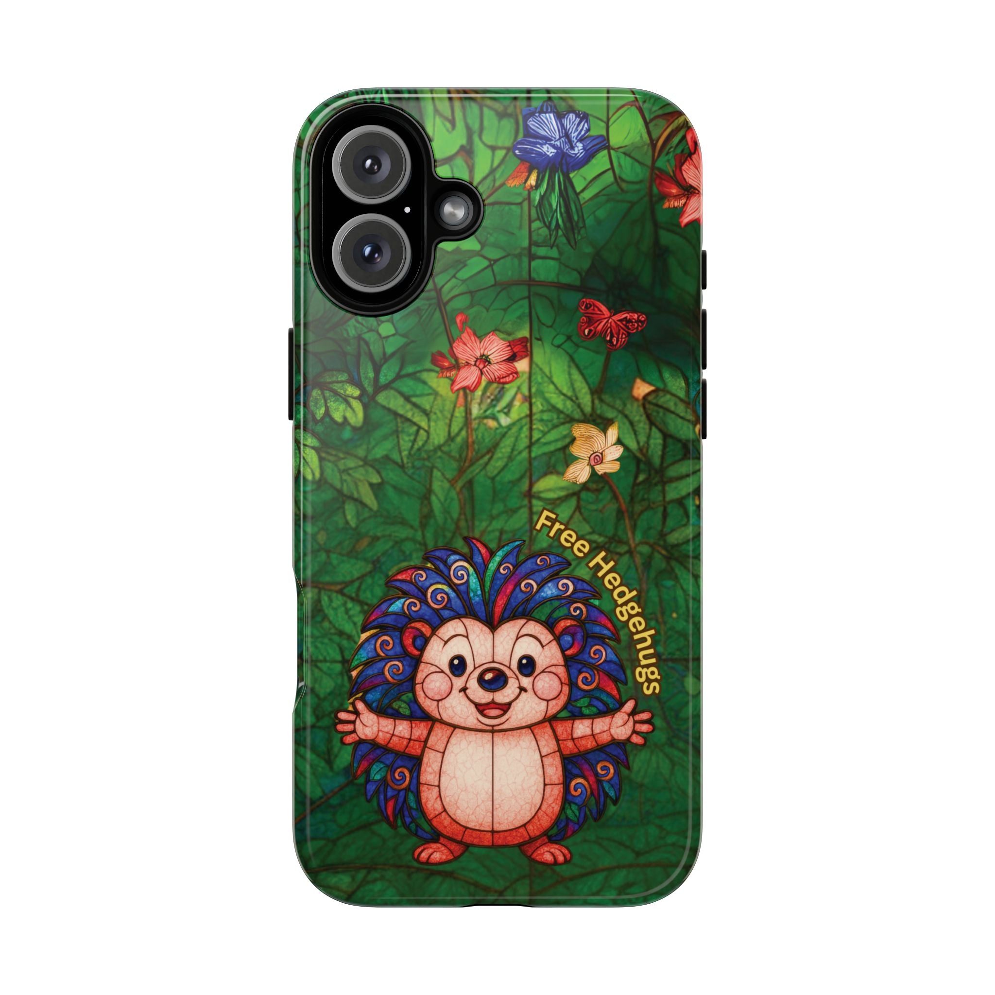 Stained Glass Hedgehog Phone Case – "Free Hedgehugs" Floral Design